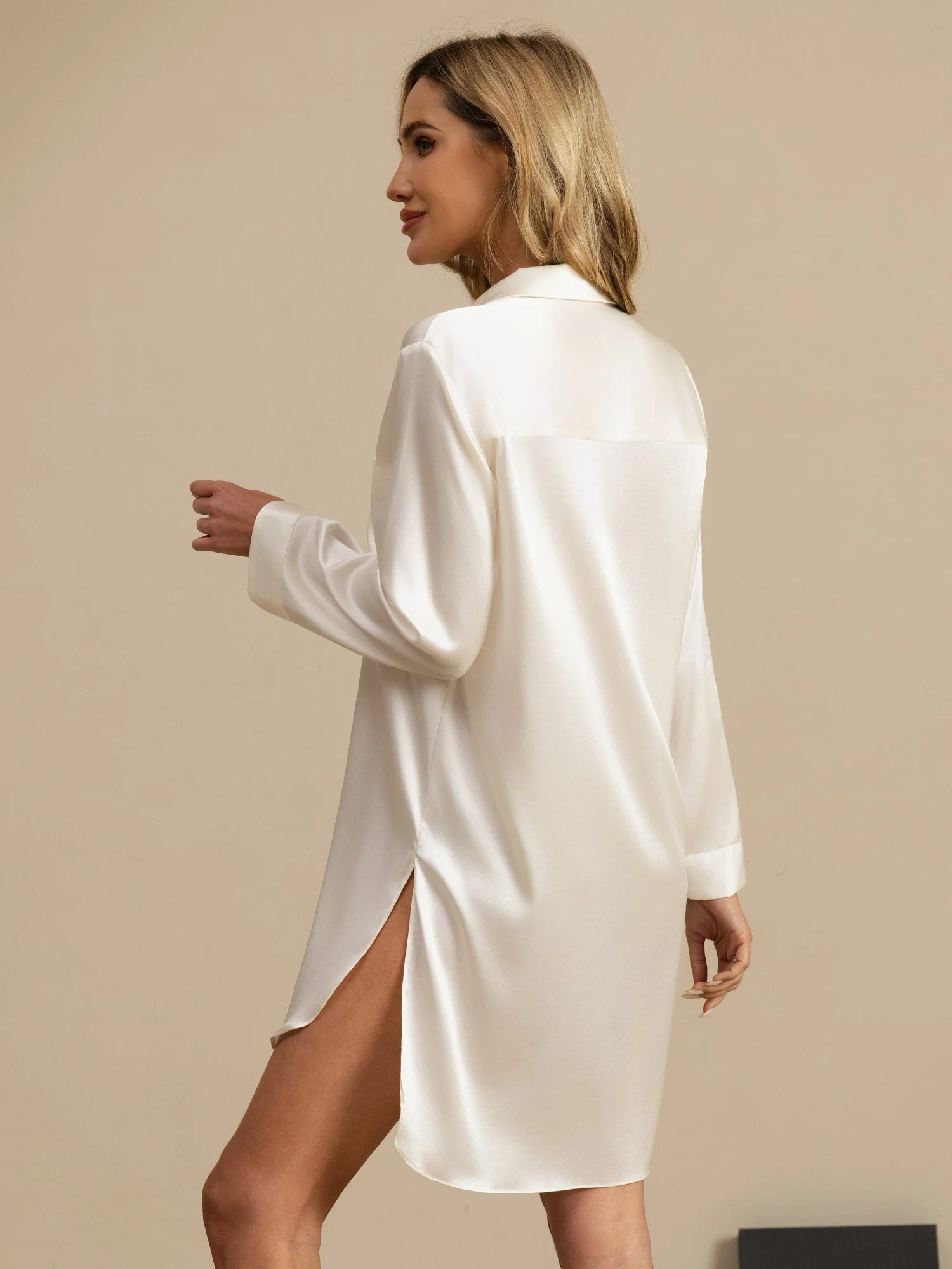 Pure Silk Nightshirt with High-Low Hem - Image 17
