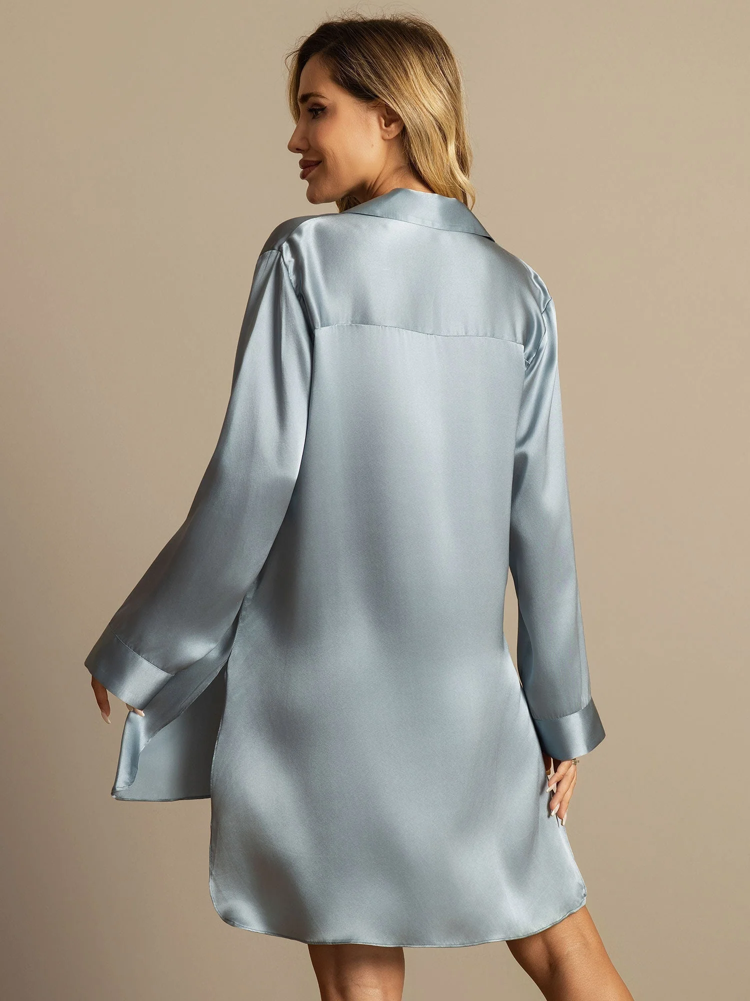Pure Silk Nightshirt with High-Low Hem - Image 25