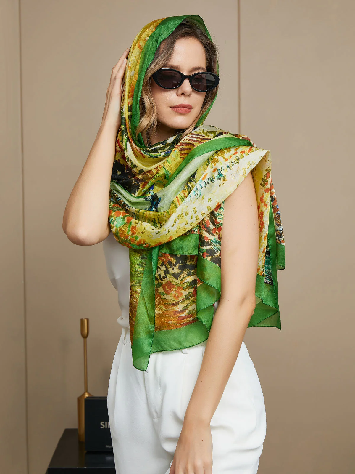 Pure Silk Oil Painting Rectangle Scarf / Shawl 175x105cm - Image 6