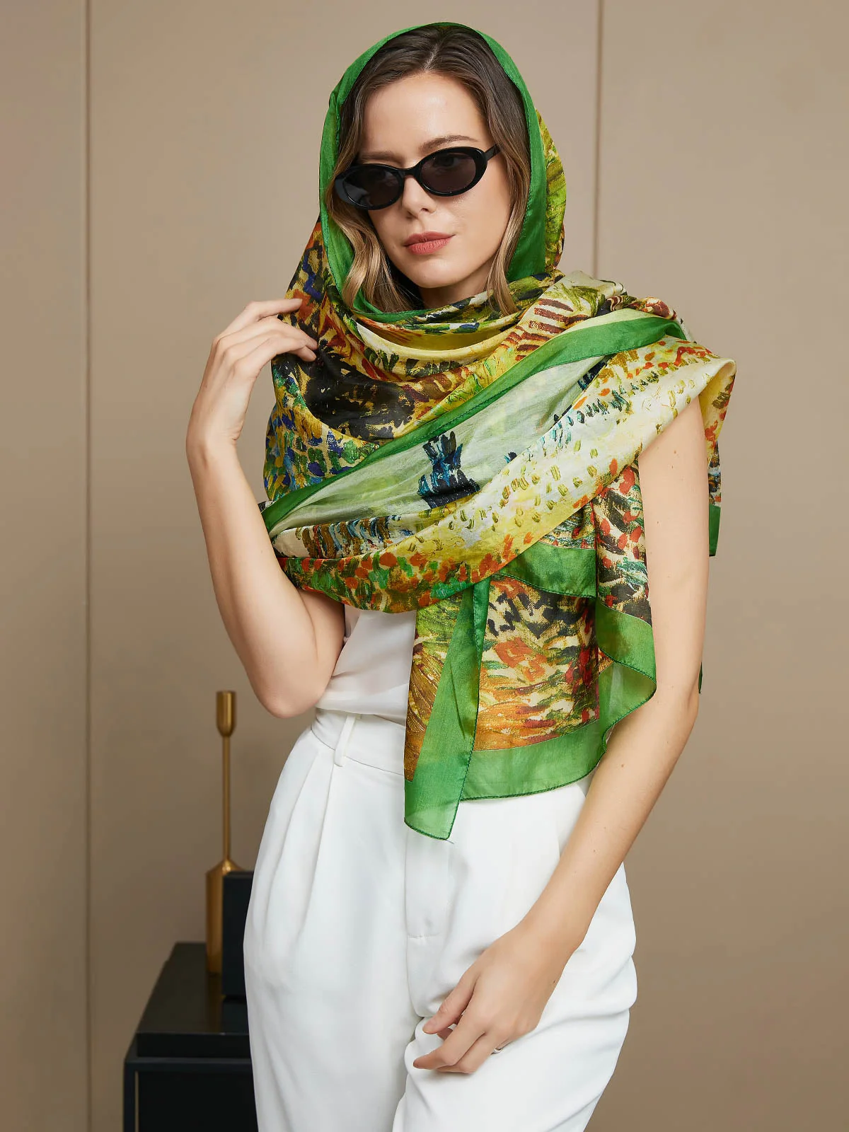 Pure Silk Oil Painting Rectangle Scarf / Shawl 175x105cm - Image 7