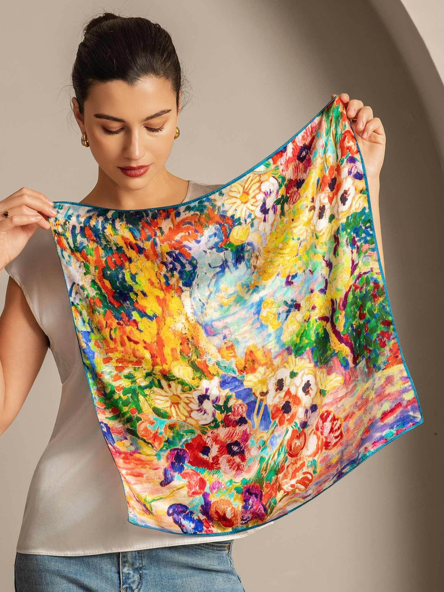 Pure Silk Oil Painting Square Scarf - Size 53x53cm - Image 5