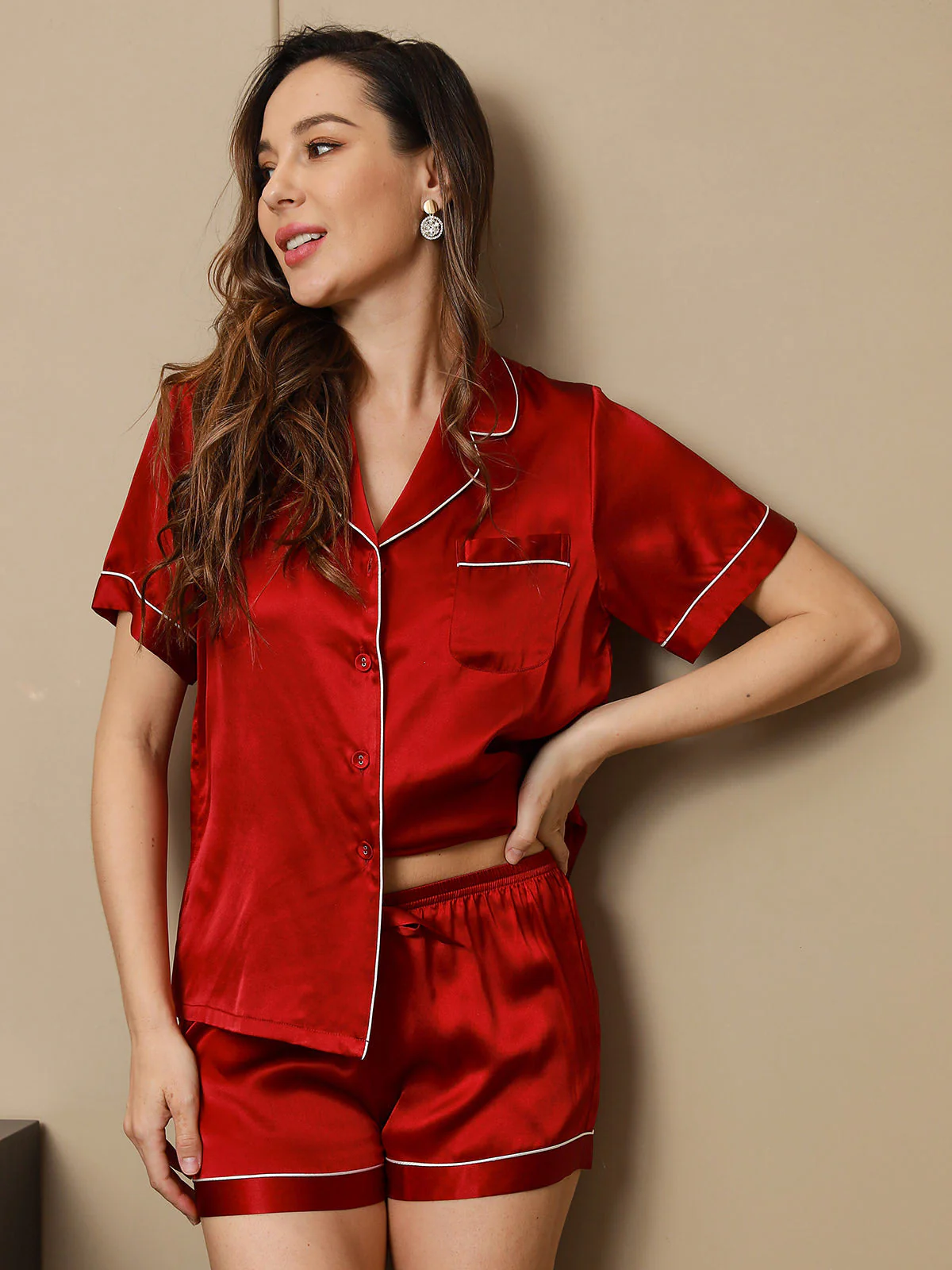 Women's Pure Silk Short Sleeve Notch Collar Pyjamas Set - Image 21