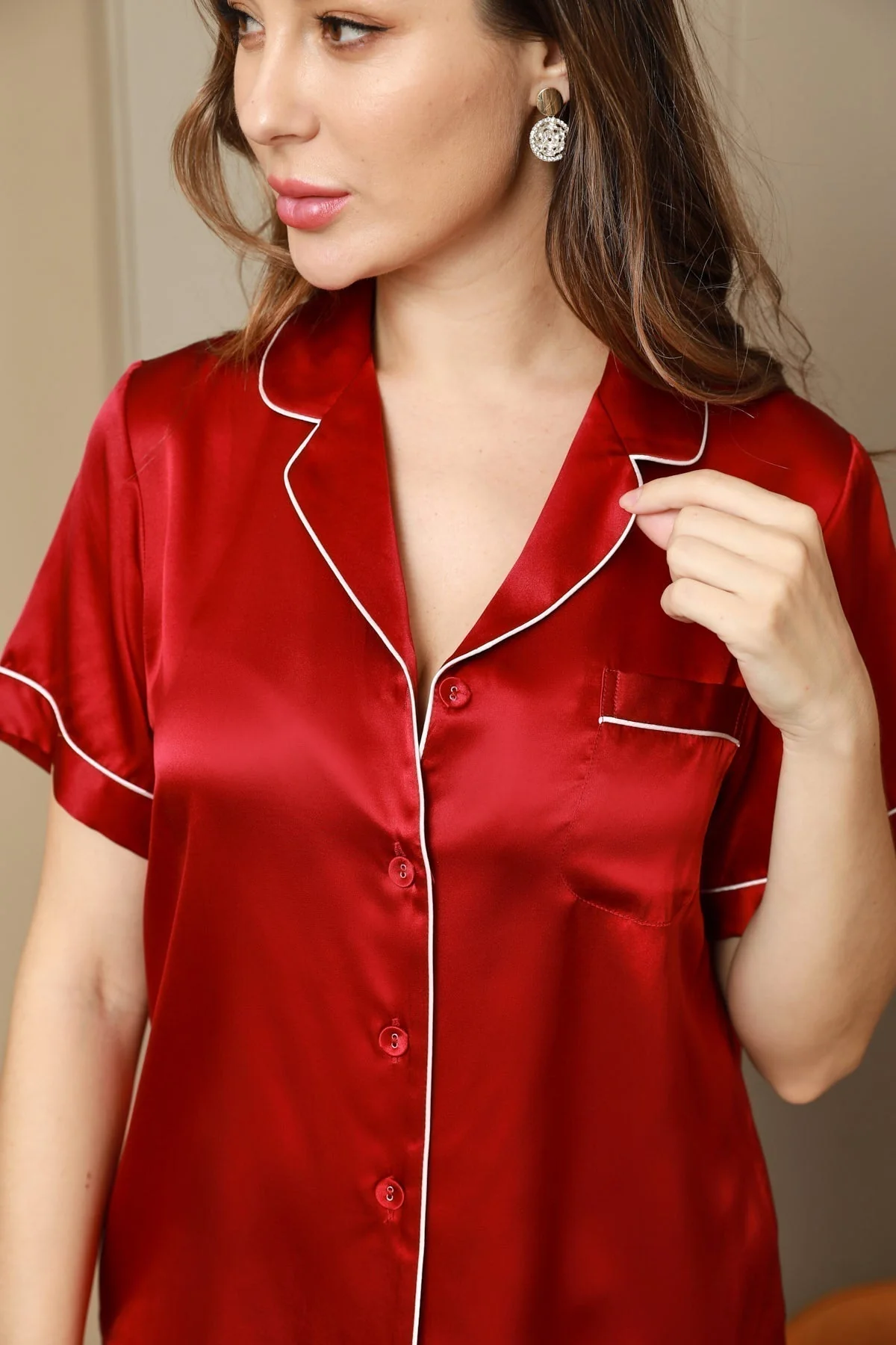 Women's Pure Silk Short Sleeve Notch Collar Pyjamas Set - Image 24