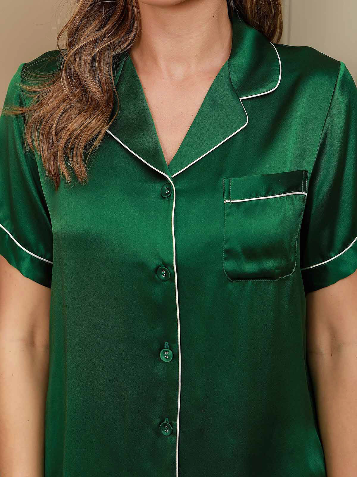 Women's Pure Silk Short Sleeve Notch Collar Pyjamas Set - Image 38