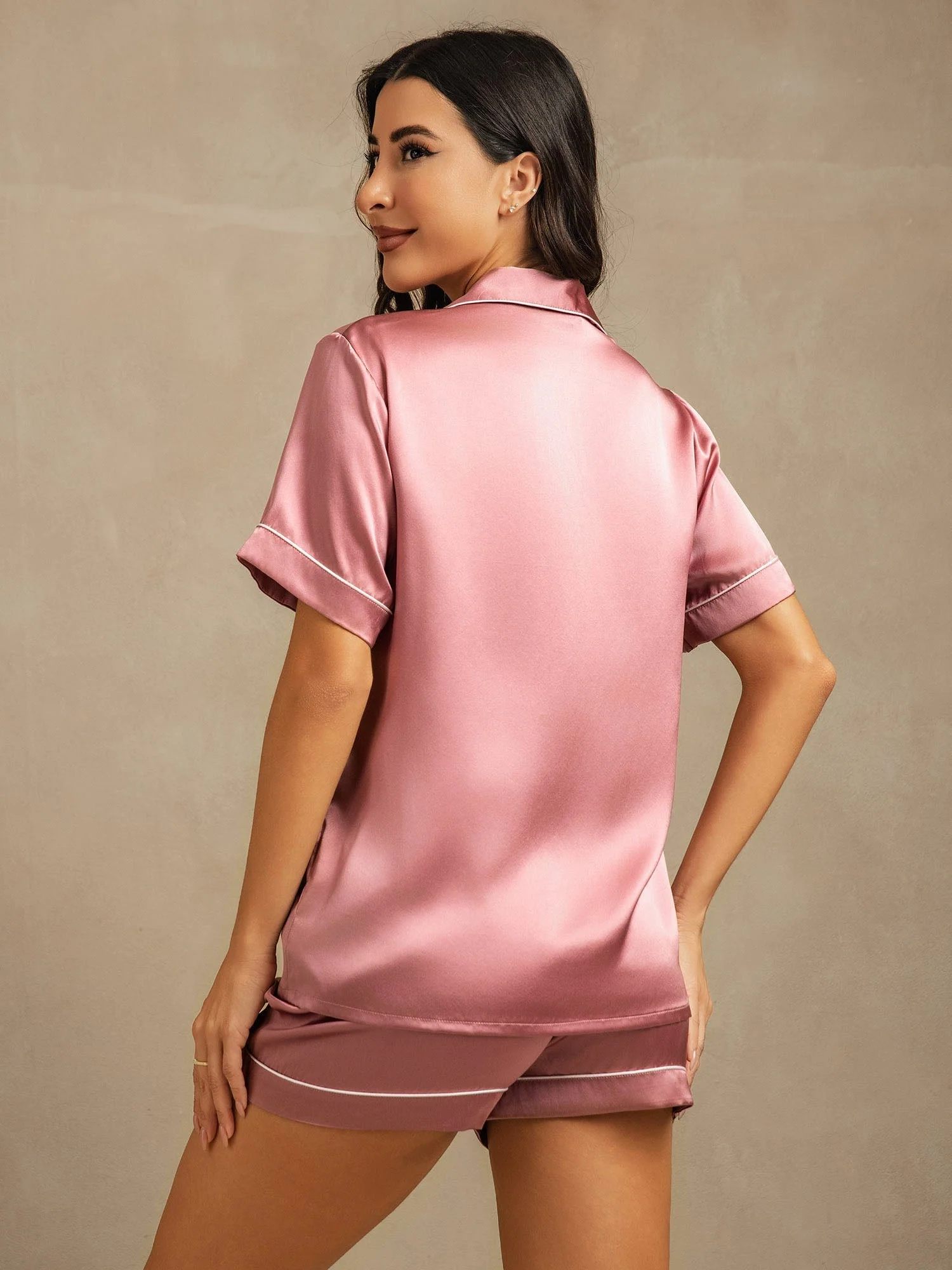 Women's Pure Silk Short Sleeve Notch Collar Pyjamas Set - Image 46