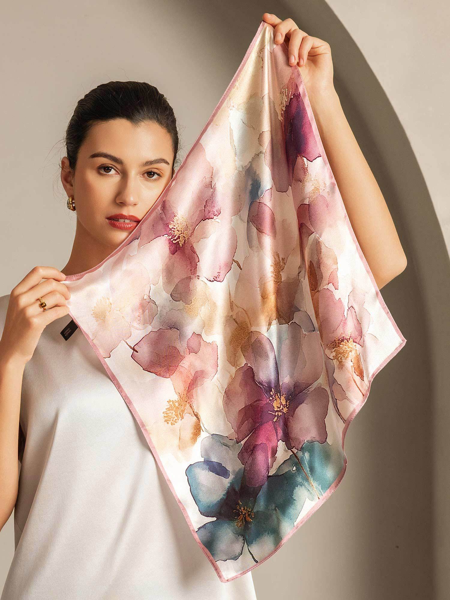 Pure Silk Pattern Perspective Square Scarf - Size 53x53cm - Image 3
