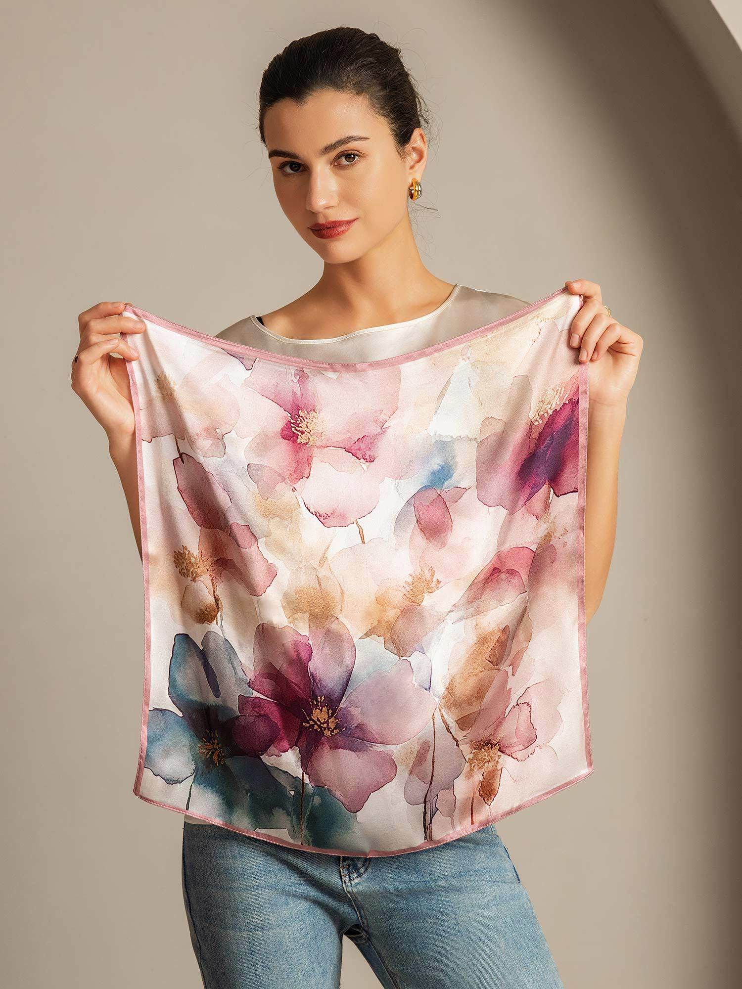 Pure Silk Pattern Perspective Square Scarf - Size 53x53cm - Image 6