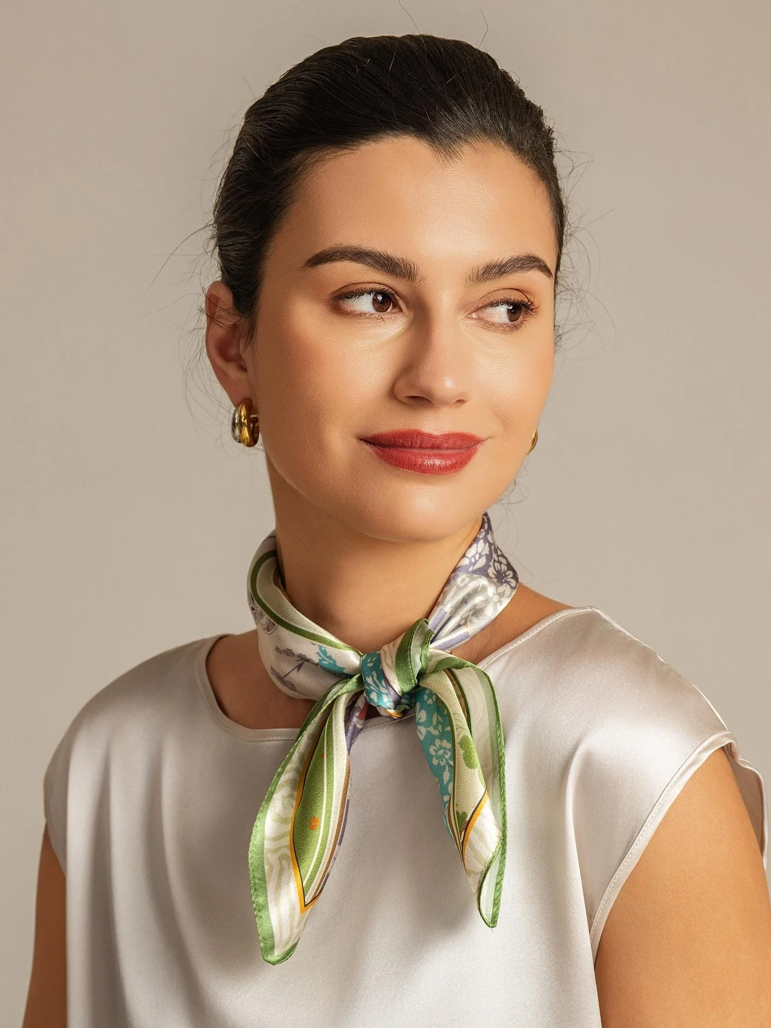 Pure Silk Pattern Stitching Square Scarf - Size 53x53cm - Image 3