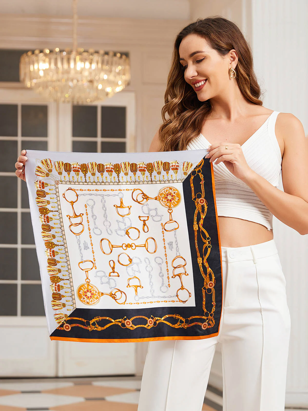 Pure Silk Printed Designer Square Scarf 53x53cm/21 - Image 7