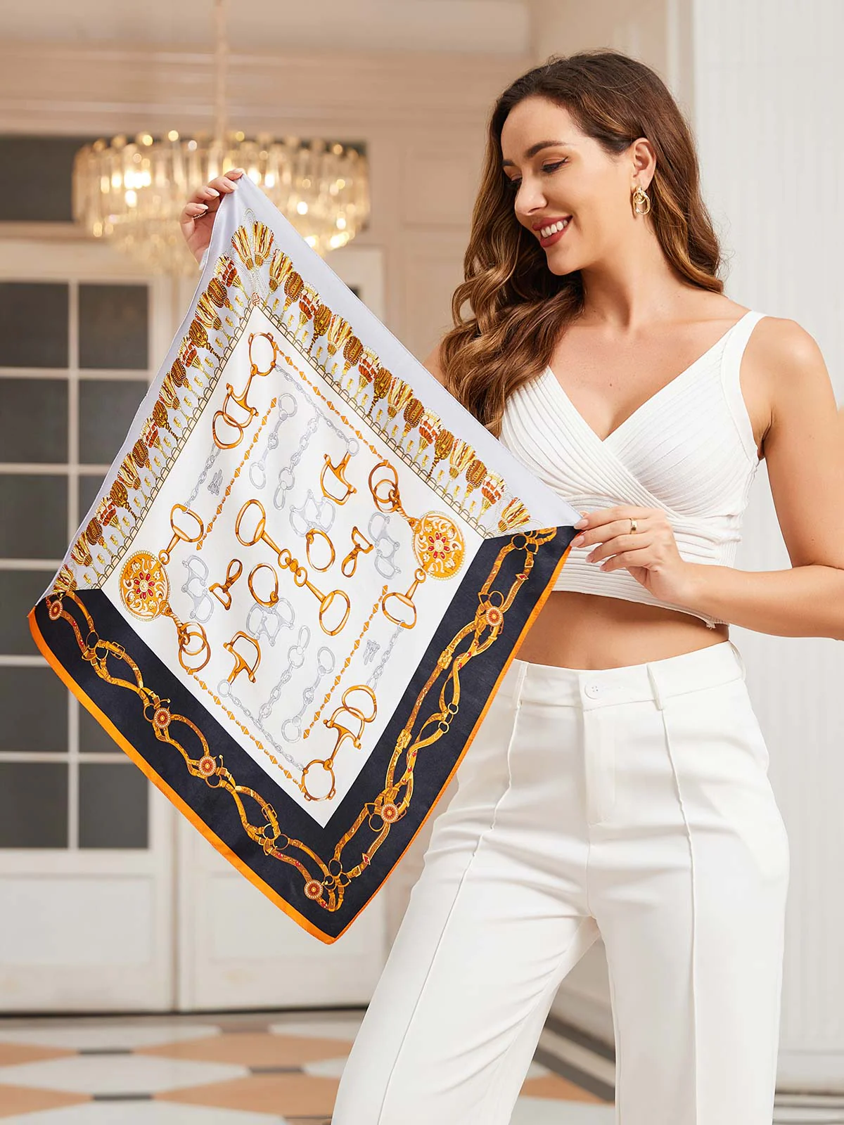 Pure Silk Printed Designer Square Scarf 53x53cm/21 - Image 9
