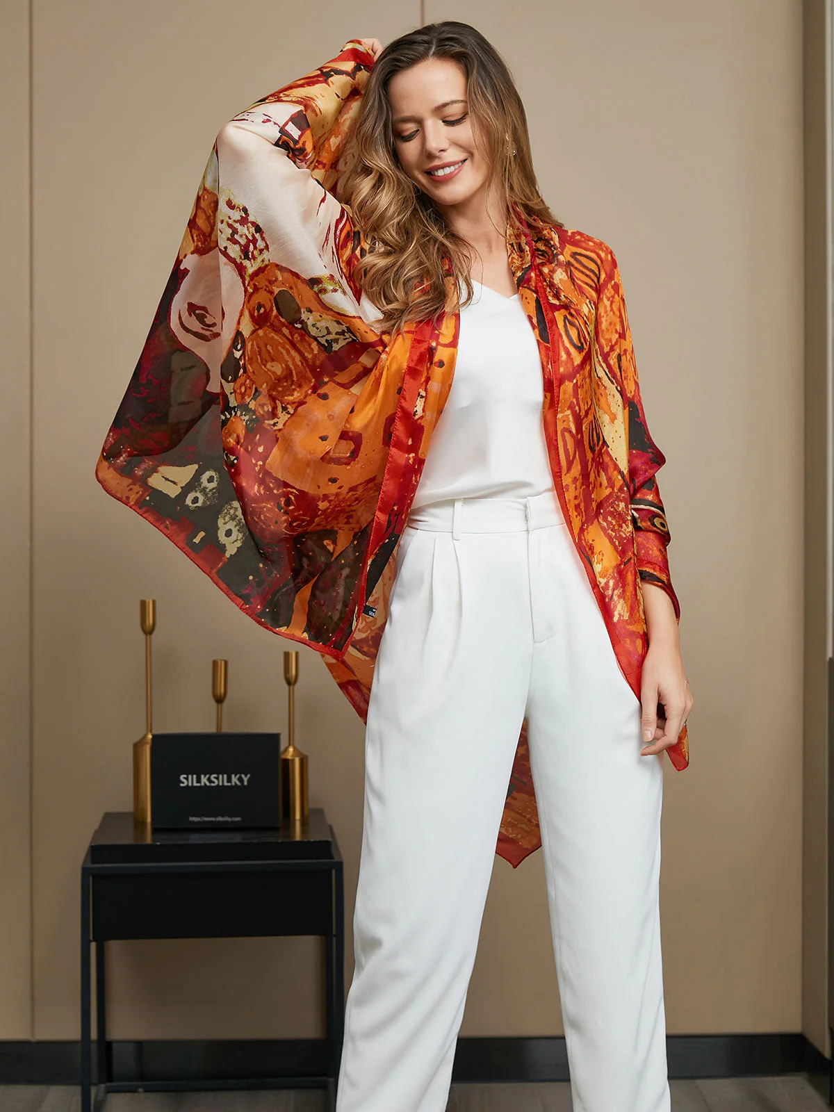 Pure Silk Printed Rectangle Scarf / Shawl 175x105cm - Image 11