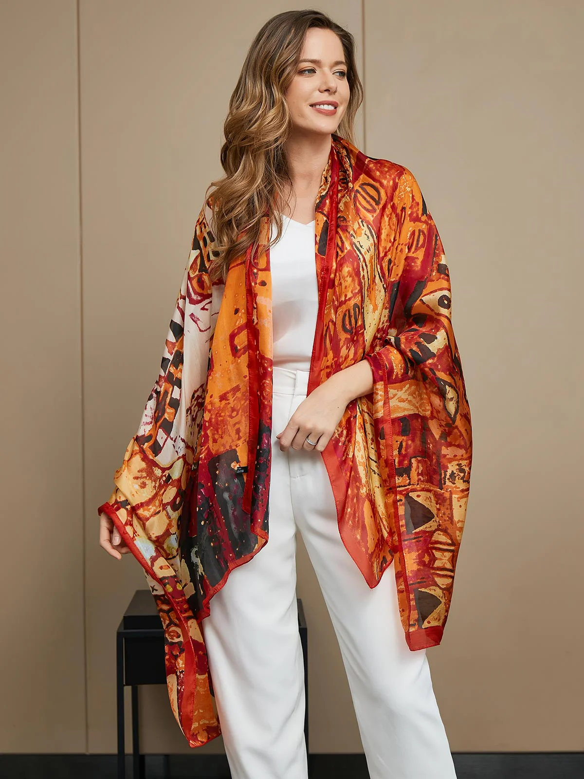Pure Silk Printed Rectangle Scarf / Shawl 175x105cm - Image 15
