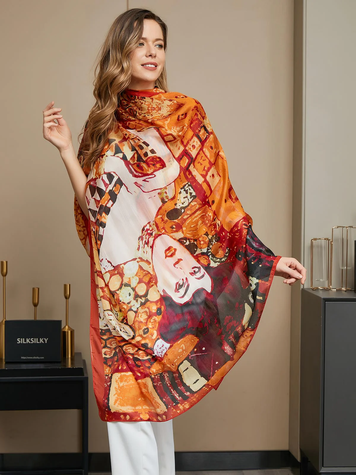 Pure Silk Printed Rectangle Scarf / Shawl 175x105cm - Image 16