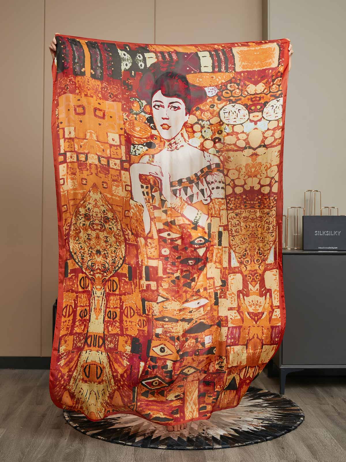 Pure Silk Printed Rectangle Scarf / Shawl 175x105cm - Image 3