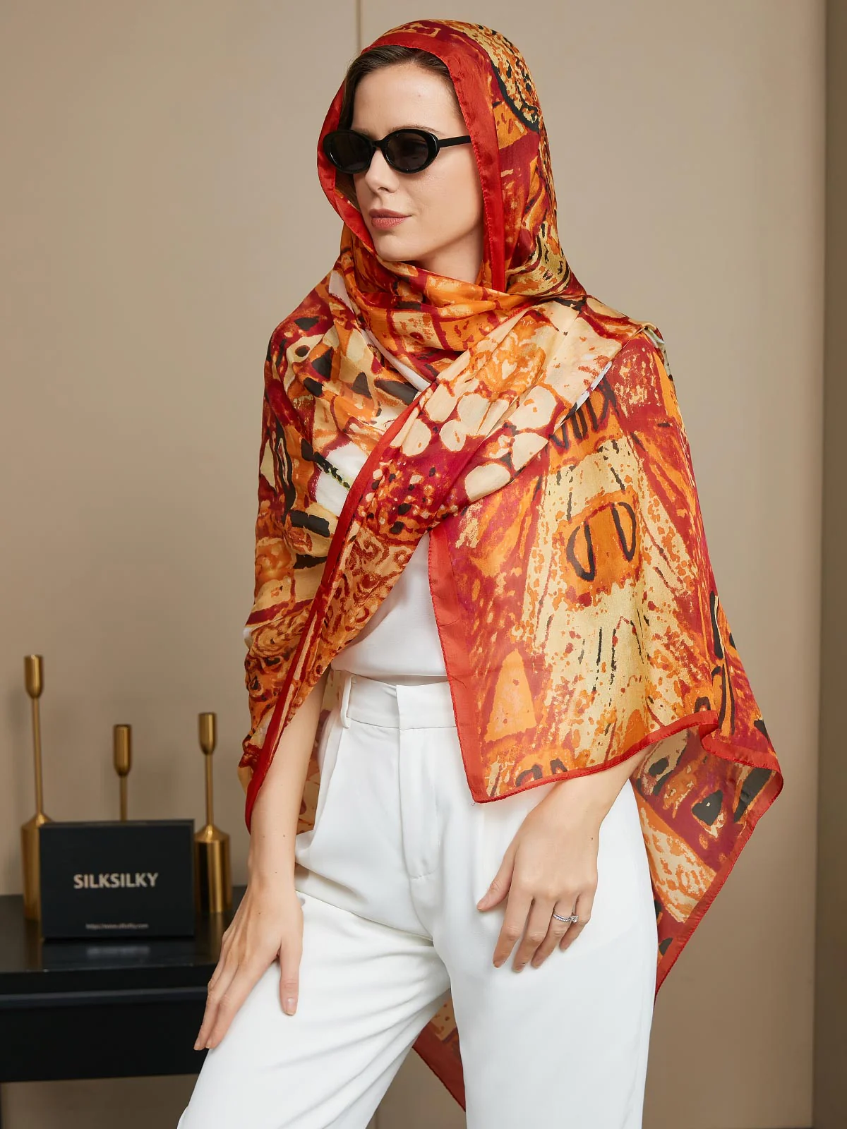 Pure Silk Printed Rectangle Scarf / Shawl 175x105cm - Image 6