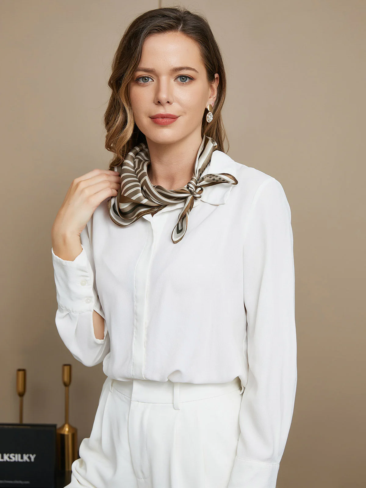 Pure Silk Geometric Pattern Square Scarf 53x53cm - Image 3