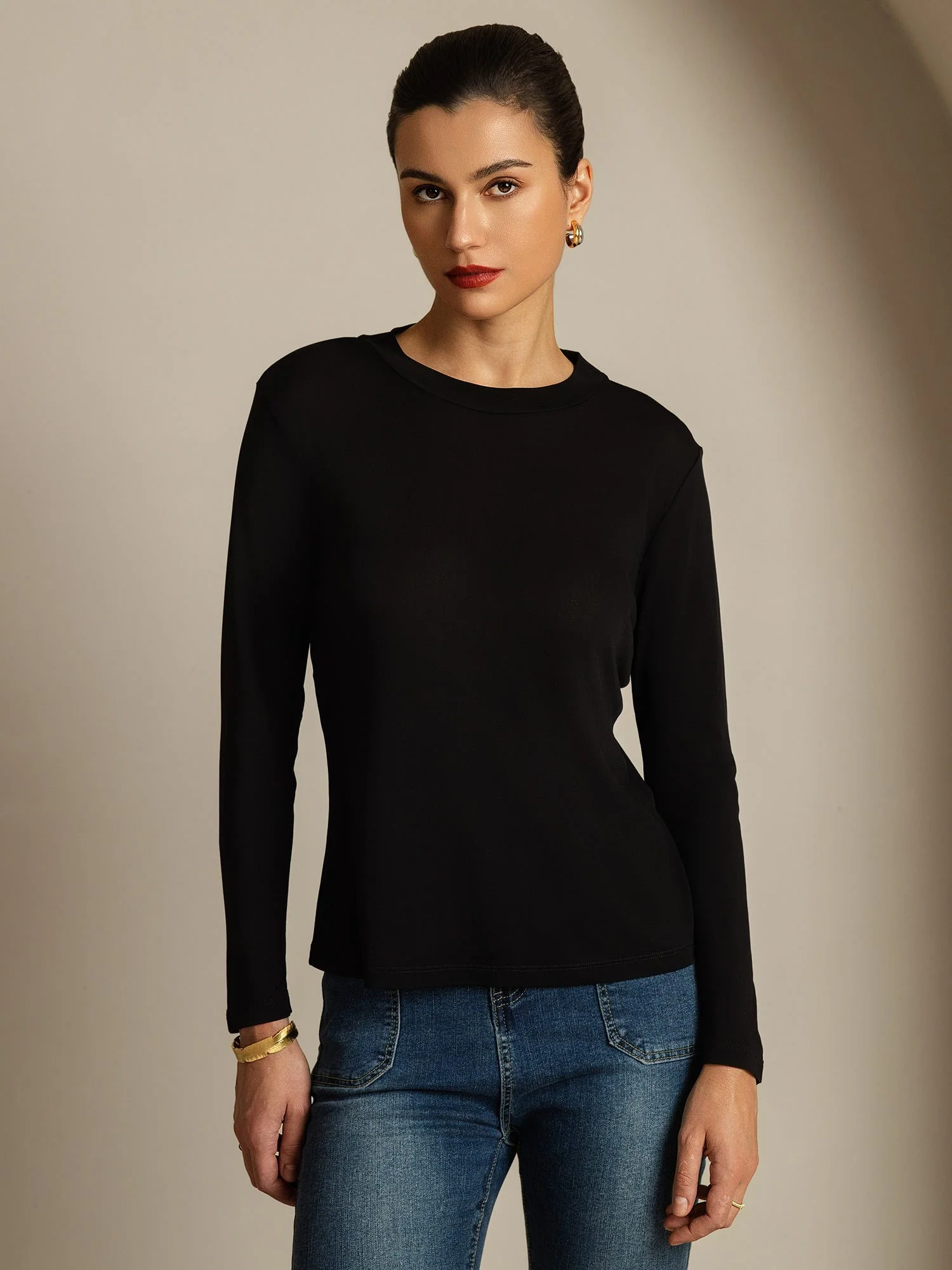 Pure Silk Long Sleeve Round Neck Women's Top - Image 10