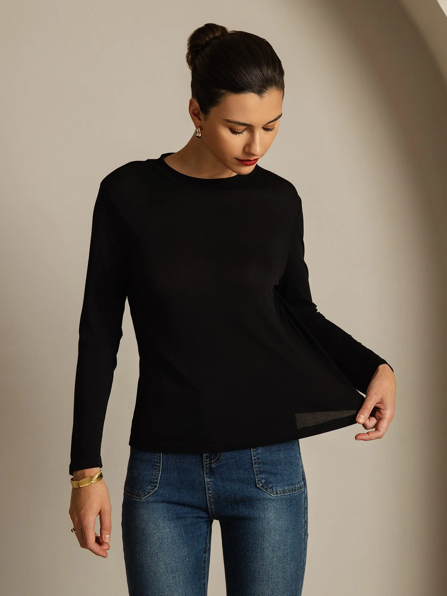 Pure Silk Long Sleeve Round Neck Women's Top - Image 12