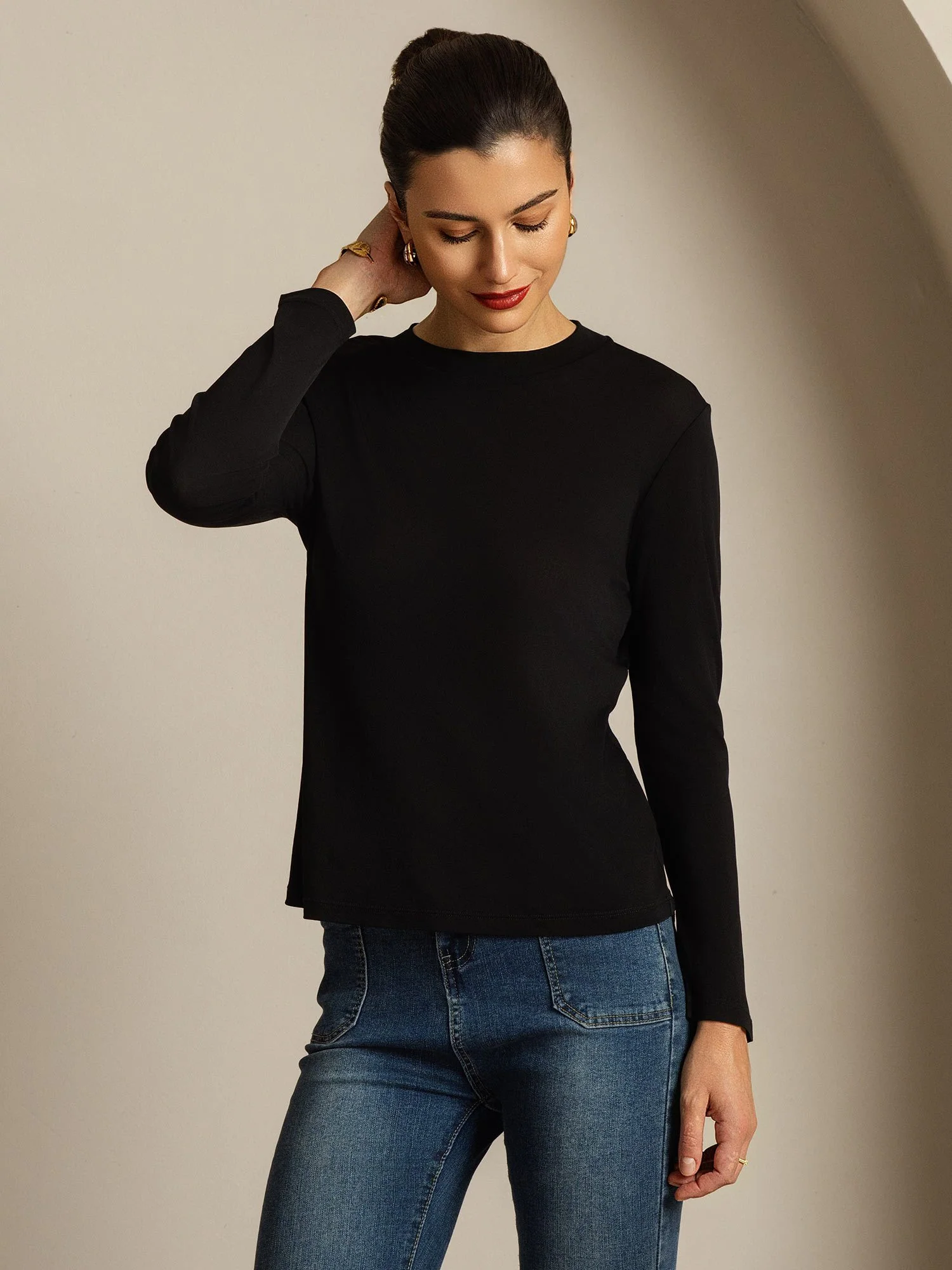 Pure Silk Long Sleeve Round Neck Women's Top - Image 15