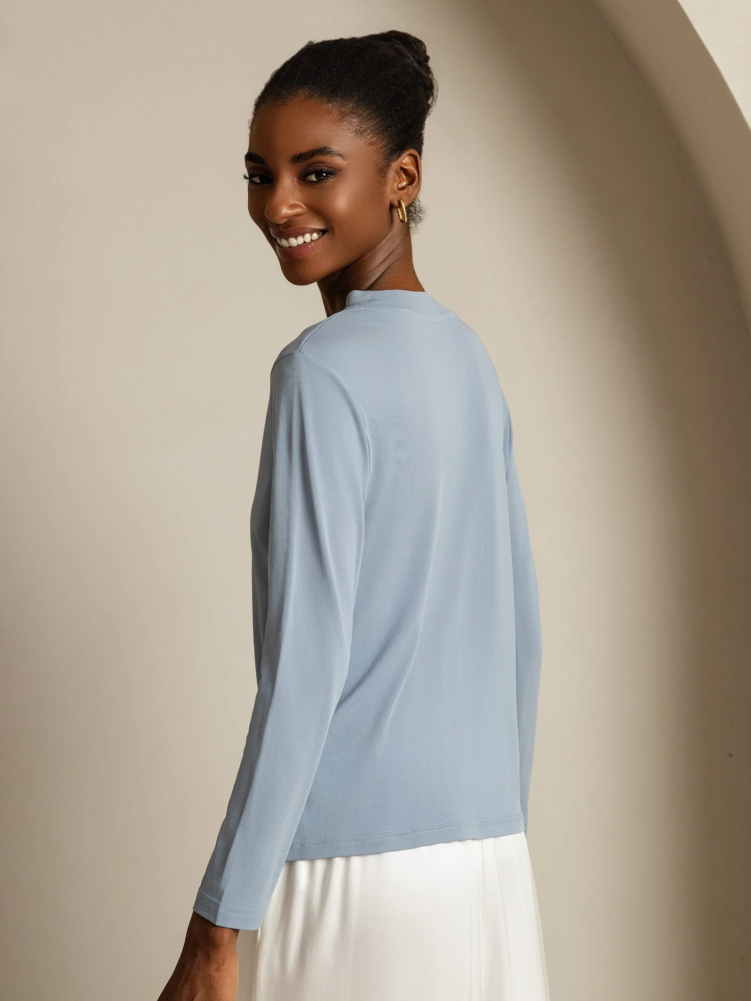 Pure Silk Long Sleeve Round Neck Women's Top - Image 2