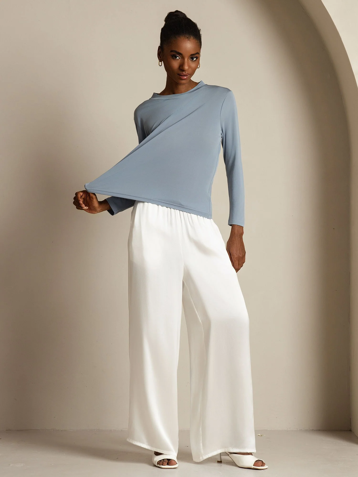 Pure Silk Long Sleeve Round Neck Women's Top - Image 8