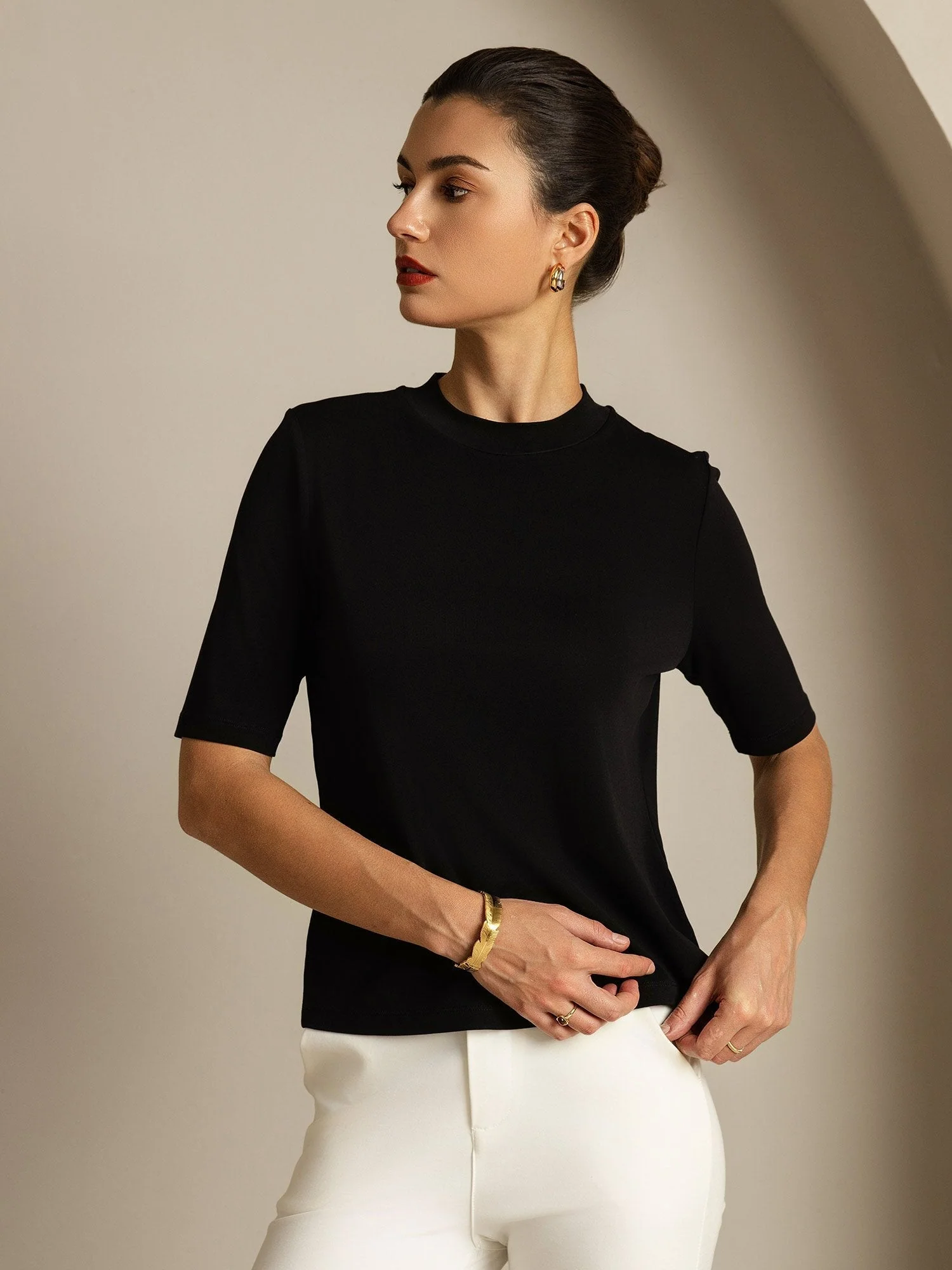 Women's Pure Silk Half Sleeve Round Neck T-Shirt - Image 14