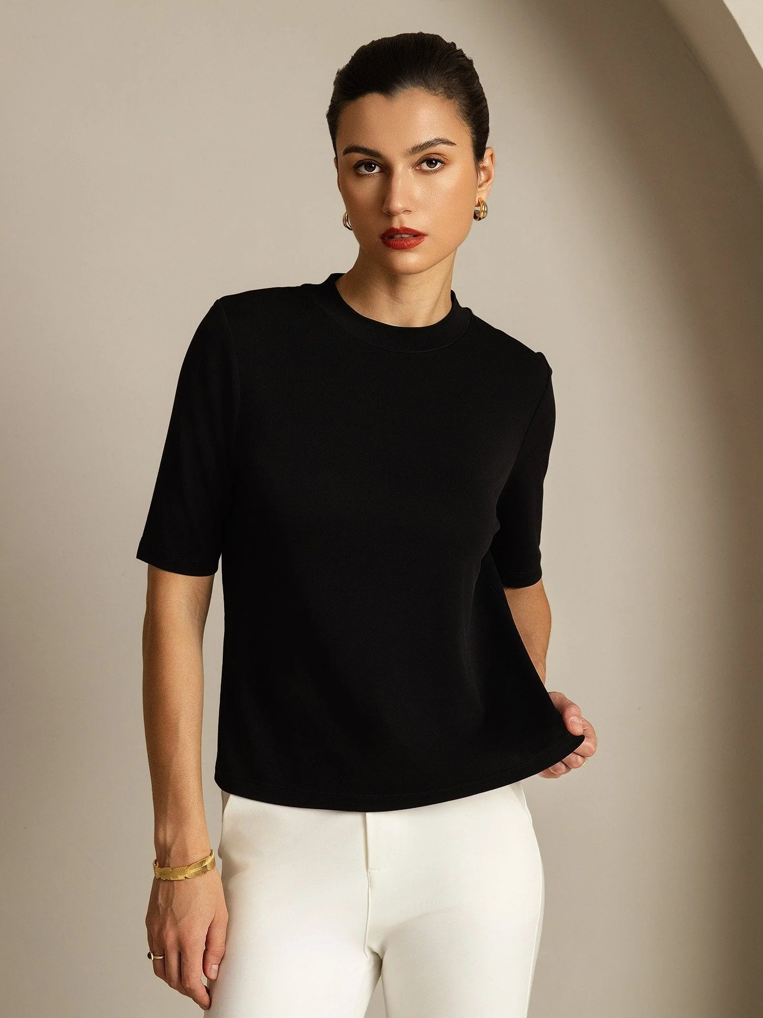 Women's Pure Silk Half Sleeve Round Neck T-Shirt - Image 16