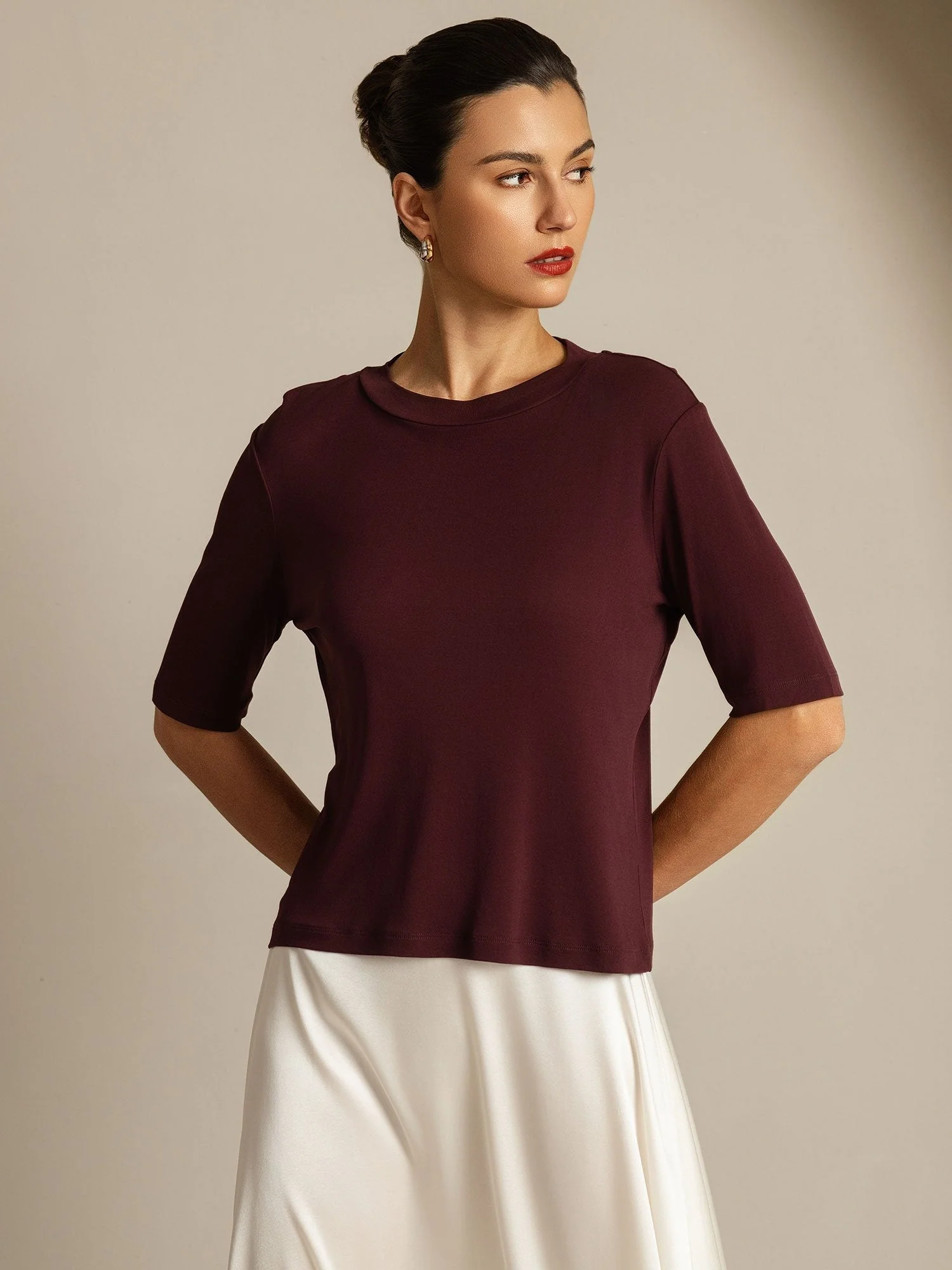 Women's Pure Silk Half Sleeve Round Neck T-Shirt - Image 17