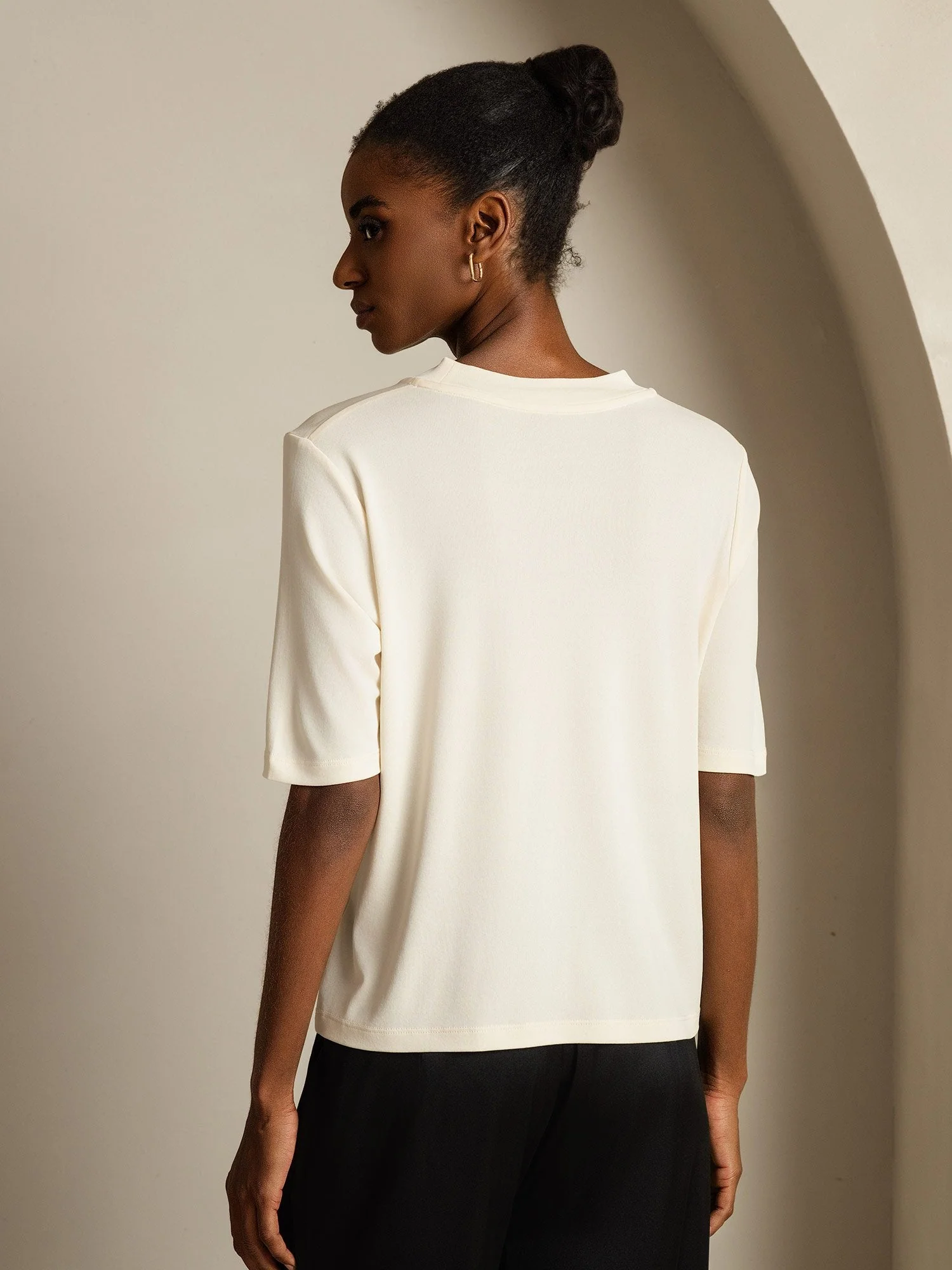 Women's Pure Silk Half Sleeve Round Neck T-Shirt - Image 2