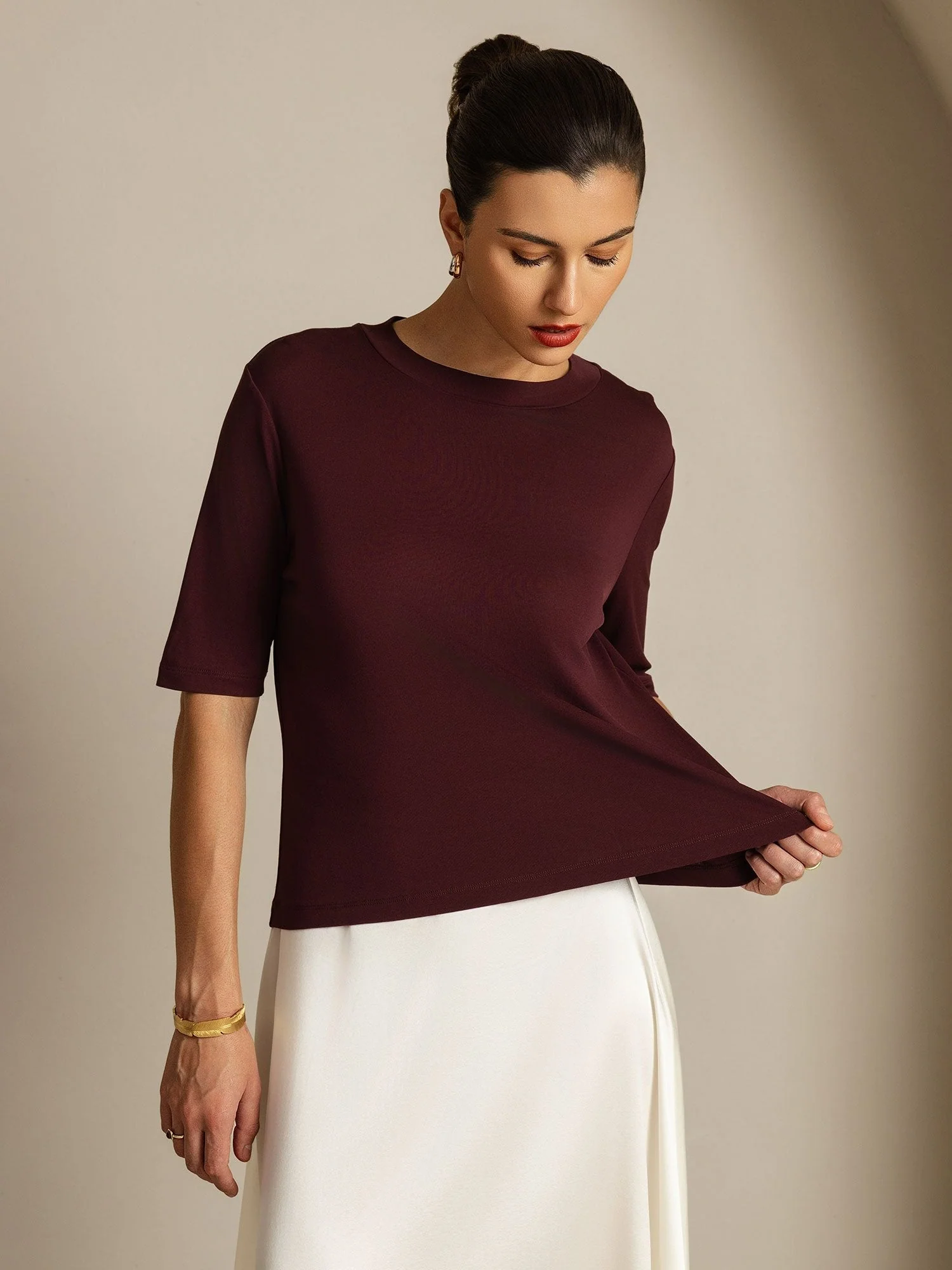 Women's Pure Silk Half Sleeve Round Neck T-Shirt - Image 21