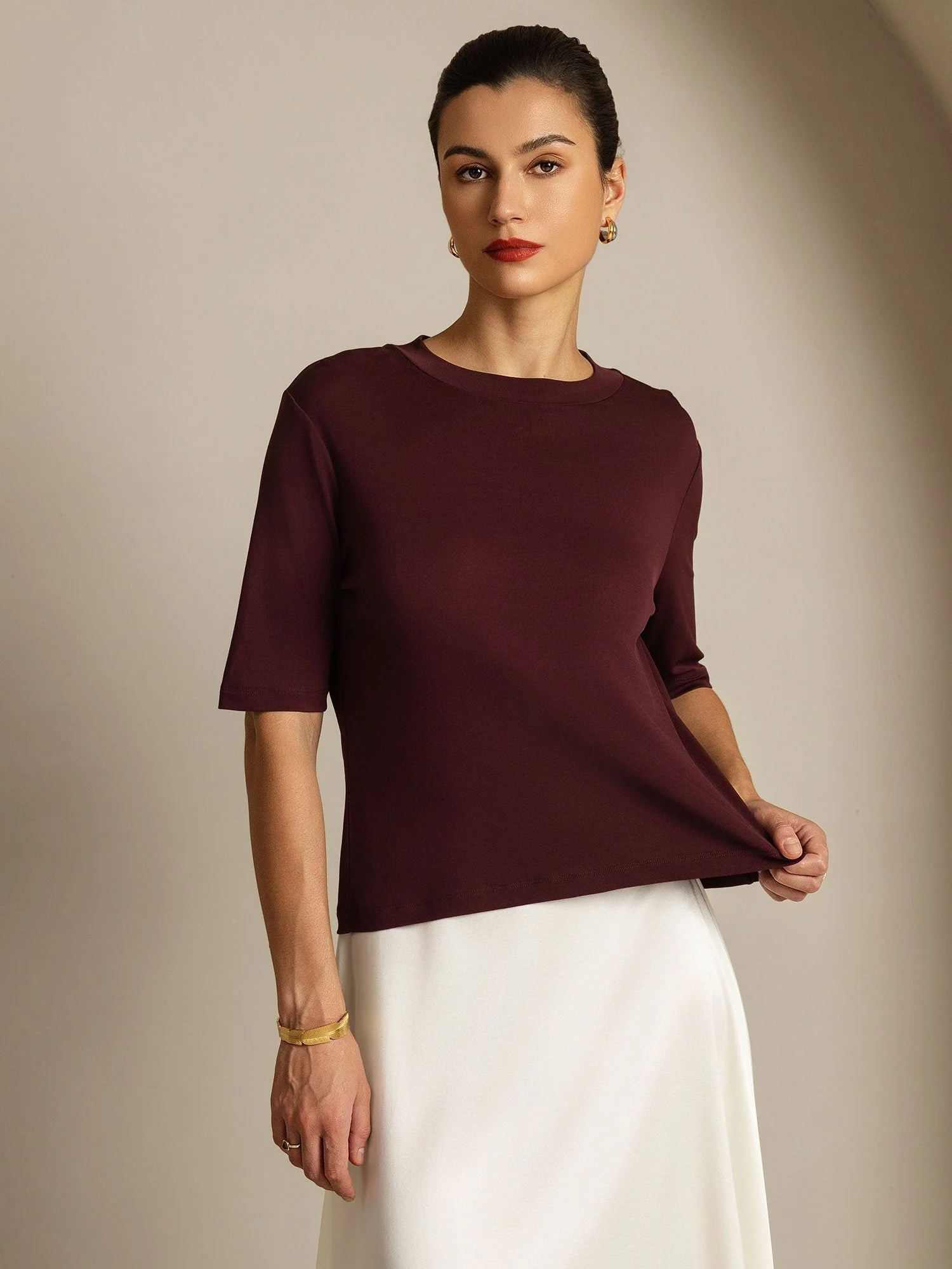 Women's Pure Silk Half Sleeve Round Neck T-Shirt - Image 22