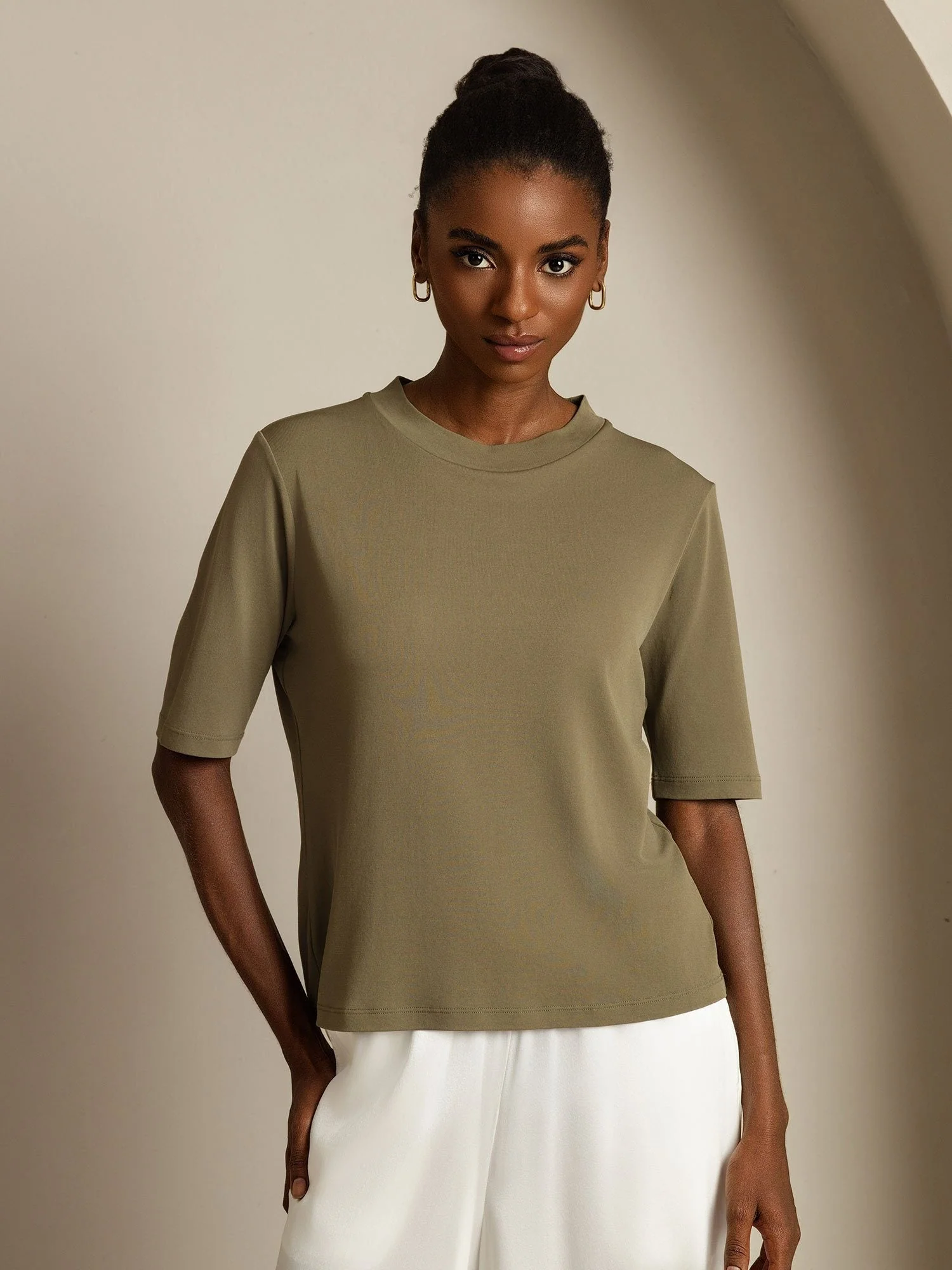 Women's Pure Silk Half Sleeve Round Neck T-Shirt - Image 35