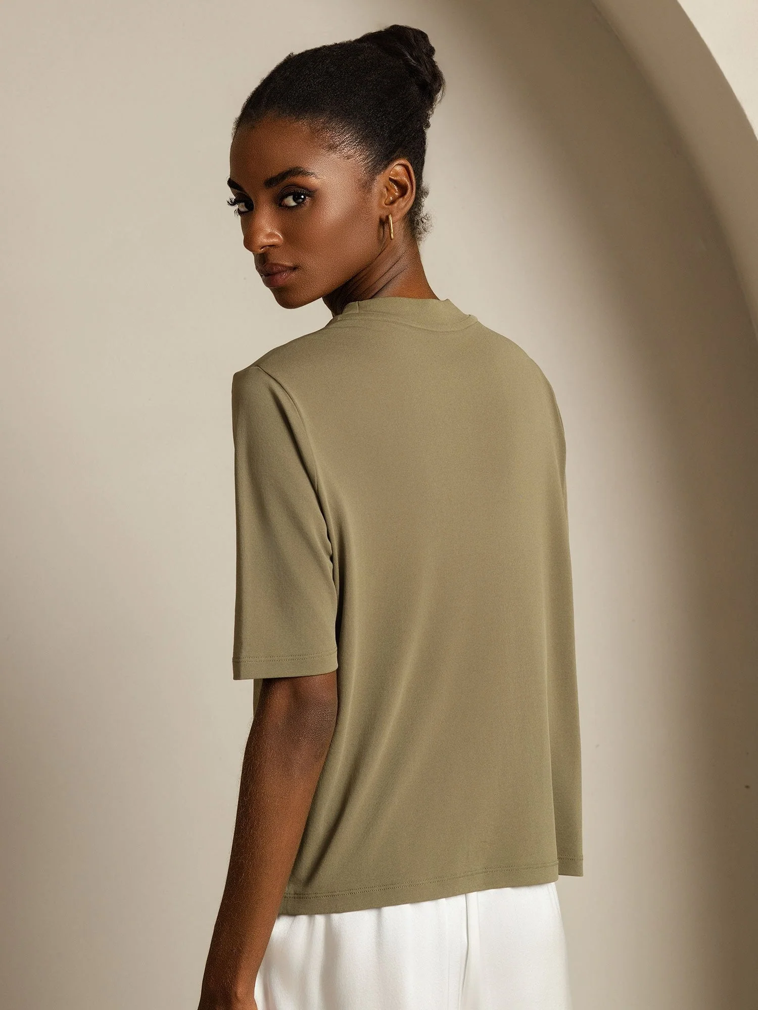 Women's Pure Silk Half Sleeve Round Neck T-Shirt - Image 36