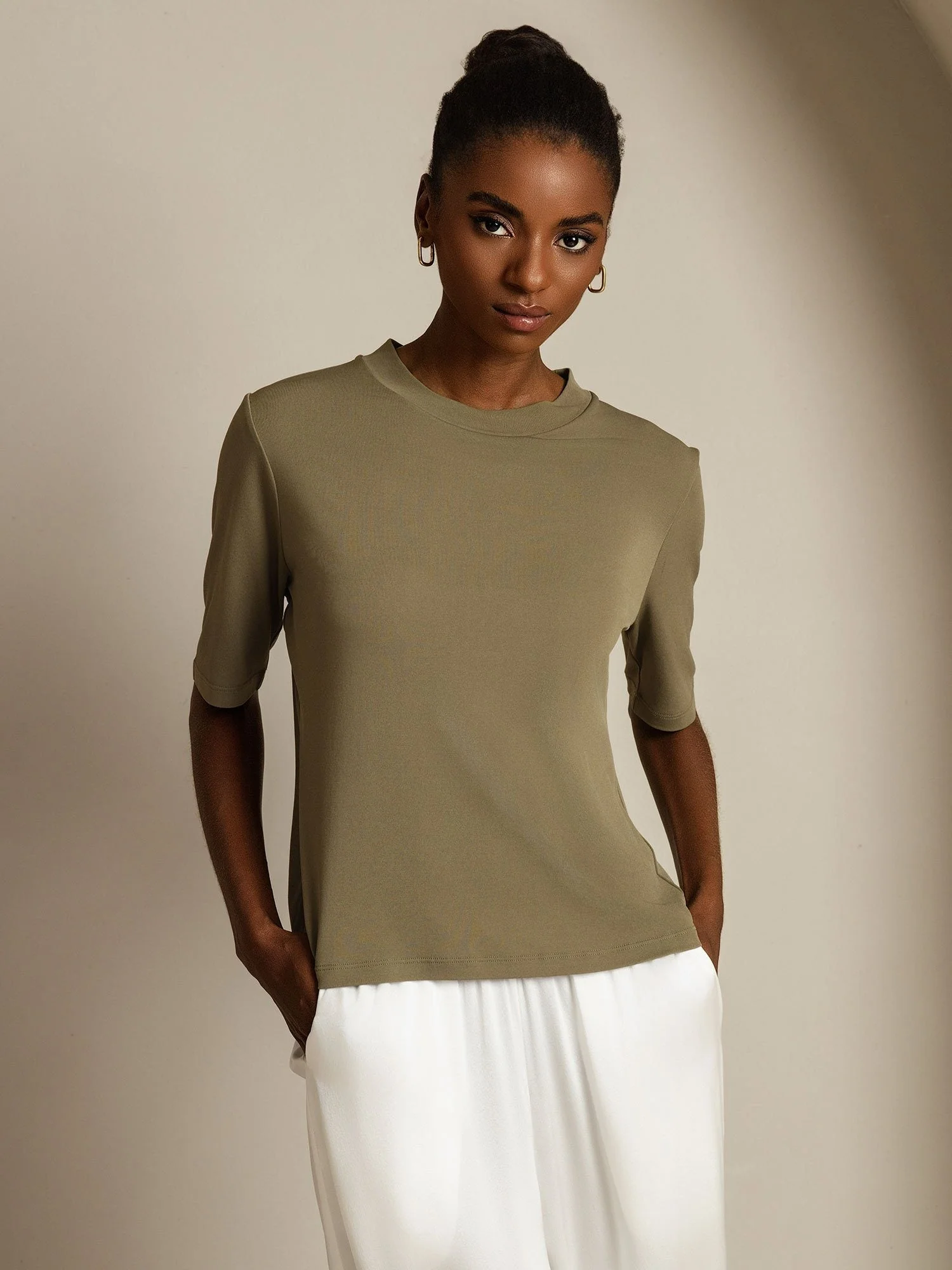 Women's Pure Silk Half Sleeve Round Neck T-Shirt - Image 37