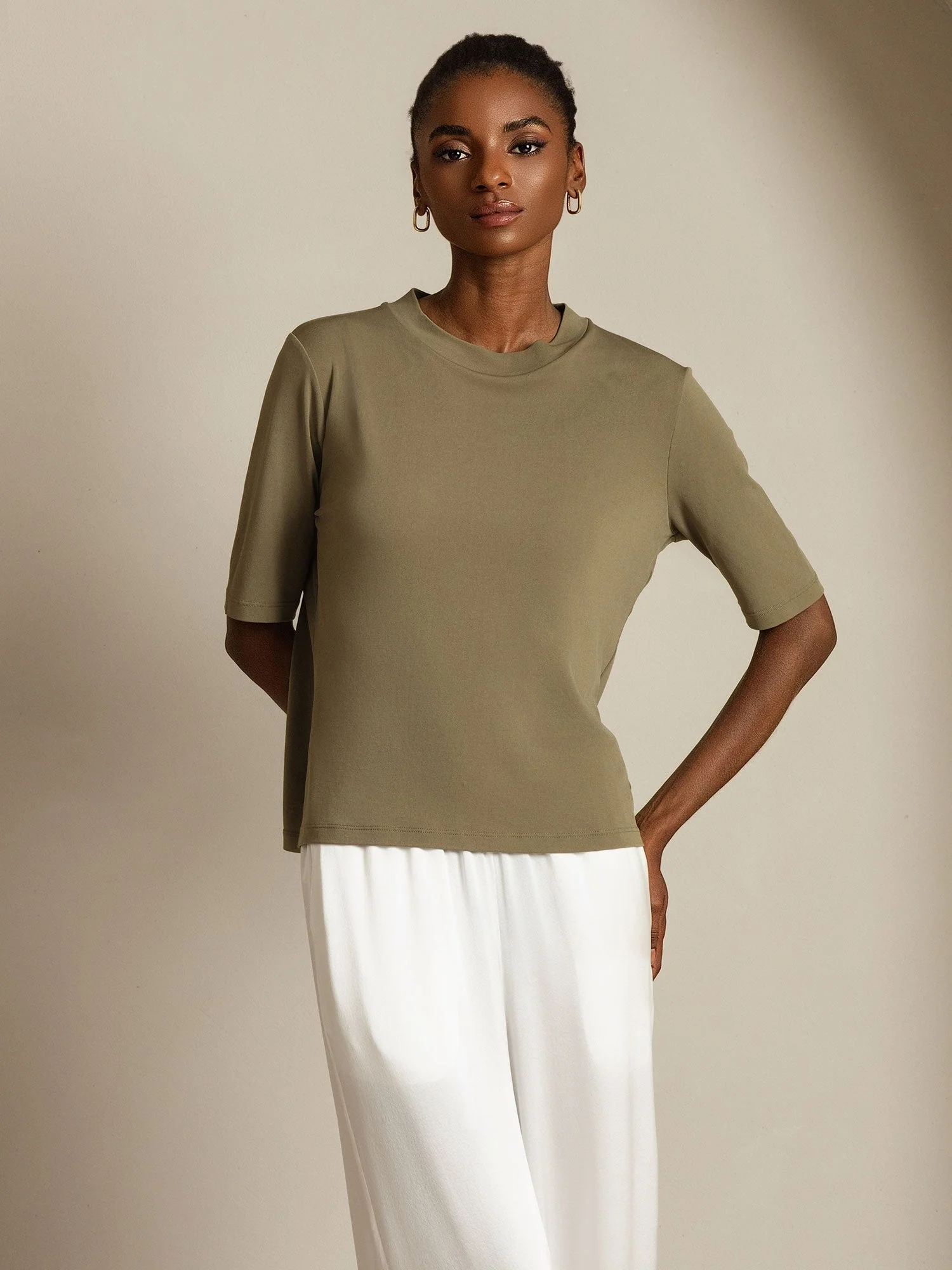 Women's Pure Silk Half Sleeve Round Neck T-Shirt - Image 39