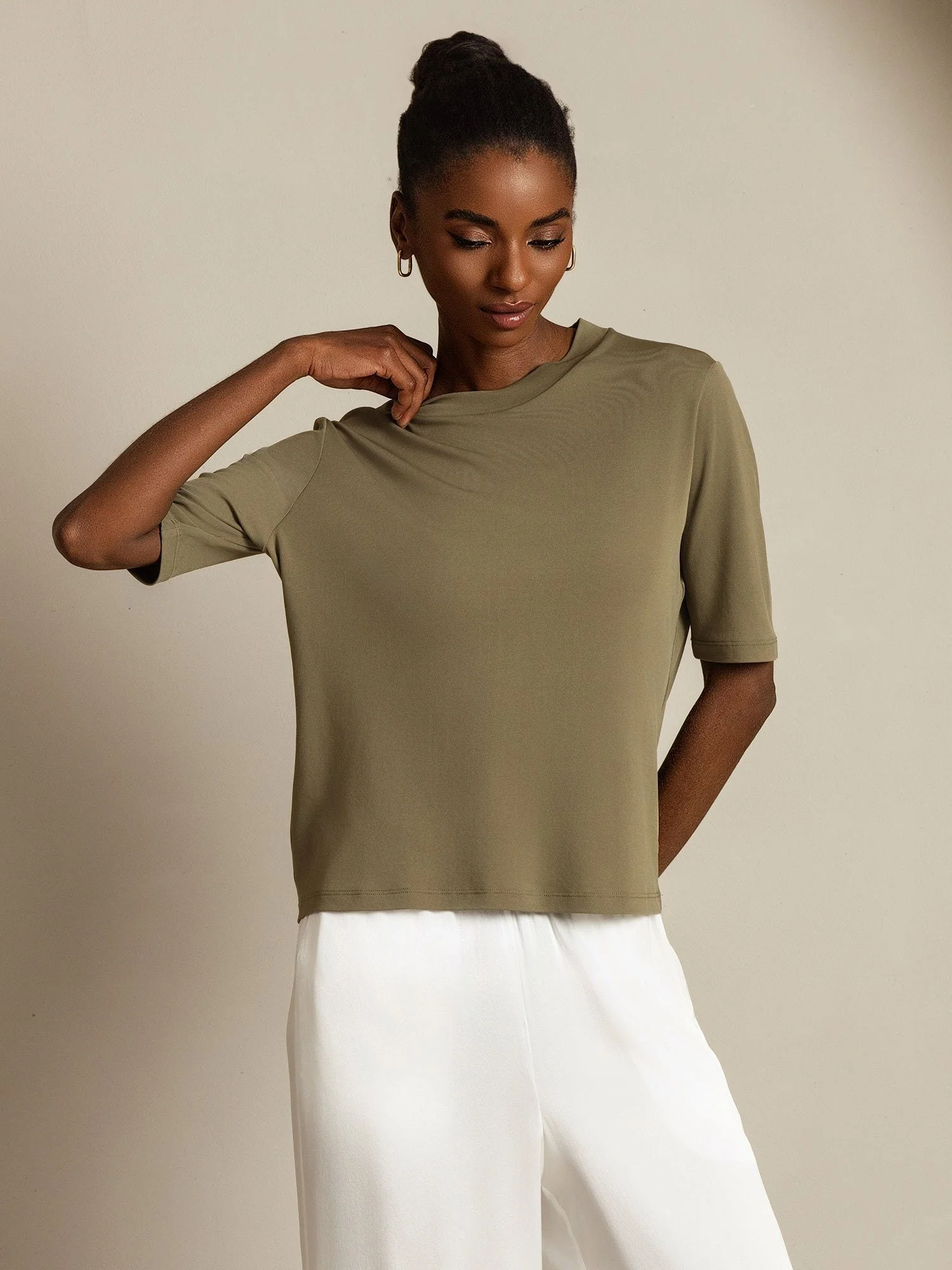Women's Pure Silk Half Sleeve Round Neck T-Shirt - Image 42