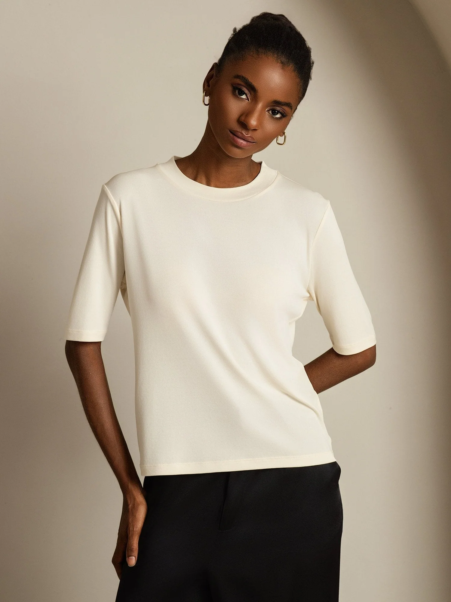Women's Pure Silk Half Sleeve Round Neck T-Shirt - Image 5