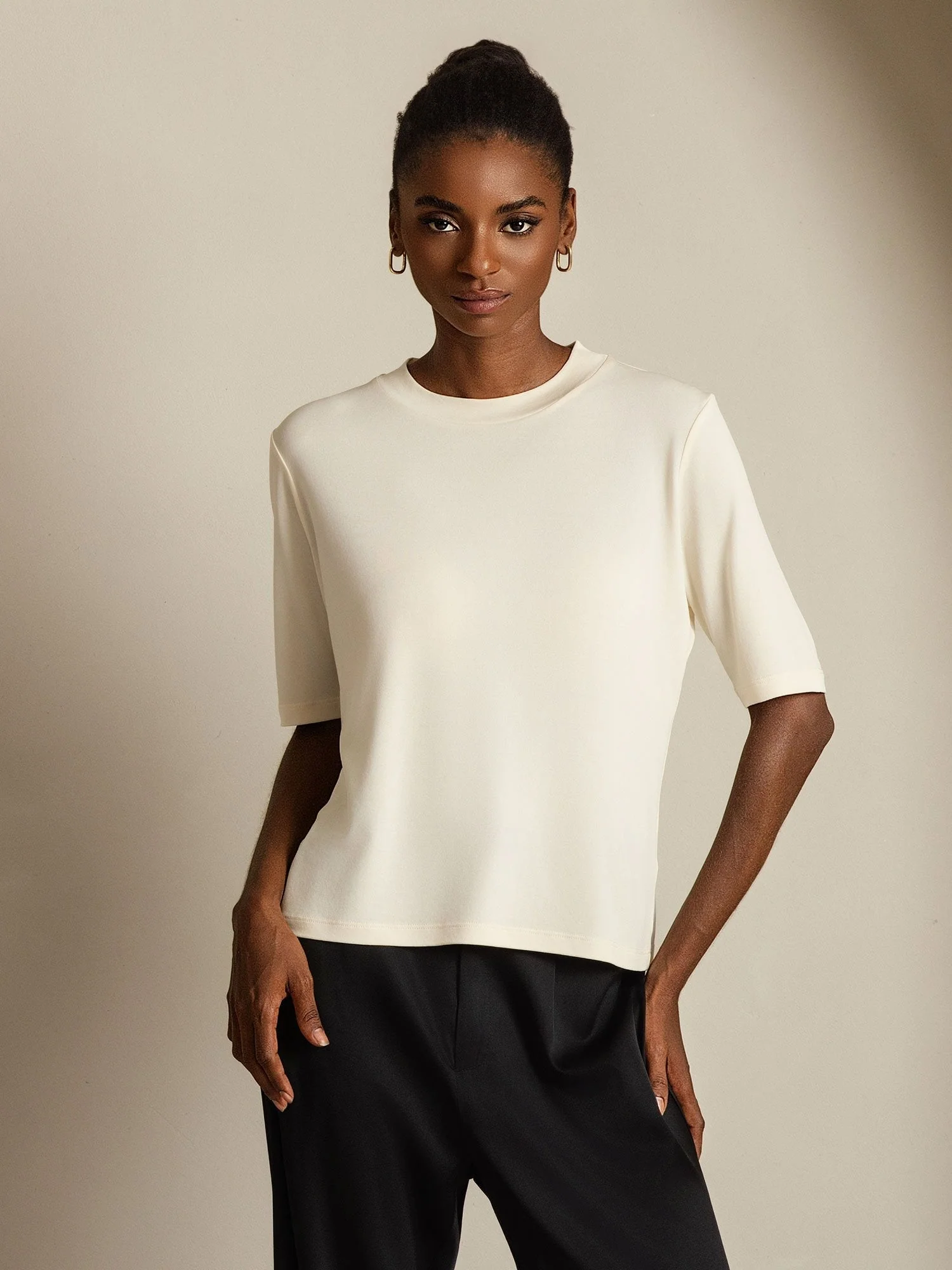 Women's Pure Silk Half Sleeve Round Neck T-Shirt - Image 6