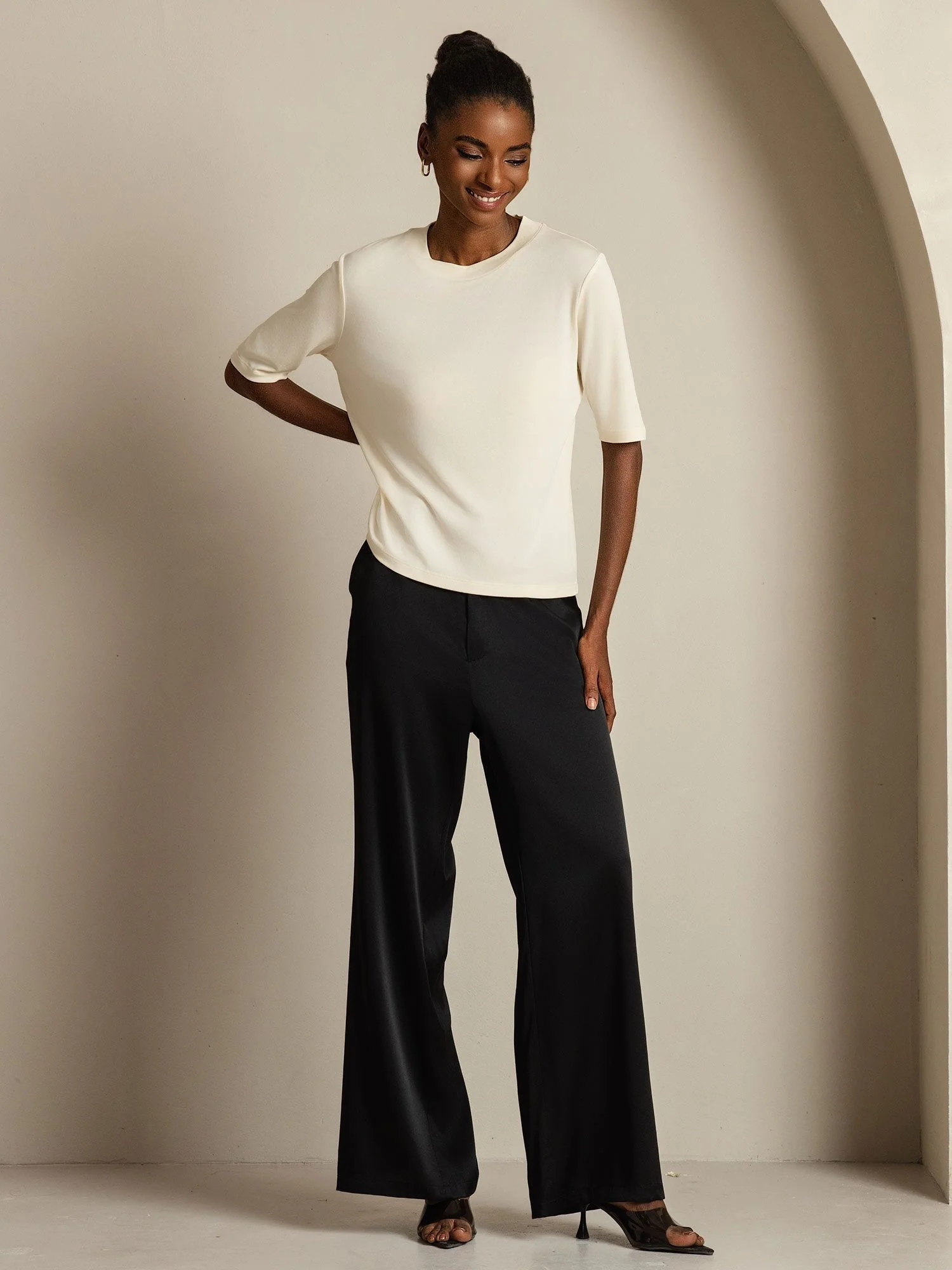 Women's Pure Silk Half Sleeve Round Neck T-Shirt - Image 7