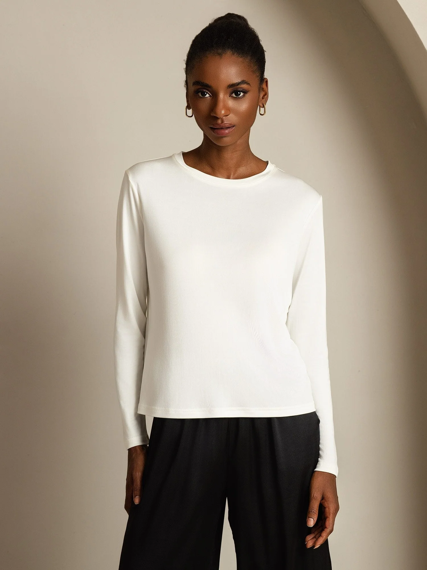 Women's Pure Silk Long Sleeve Round Neck Top - Image 20