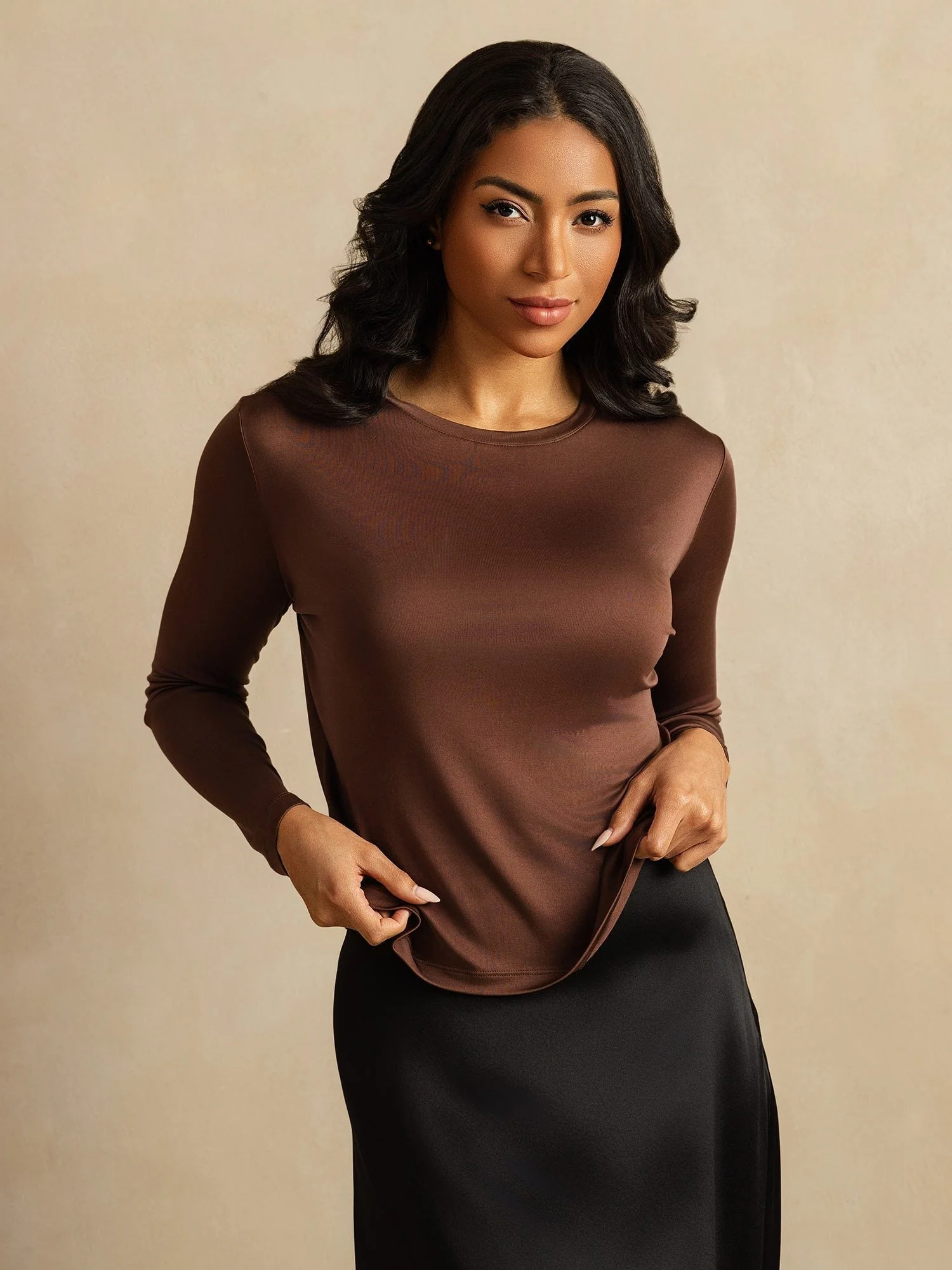 Women's Pure Silk Long Sleeve Round Neck Top - Image 6