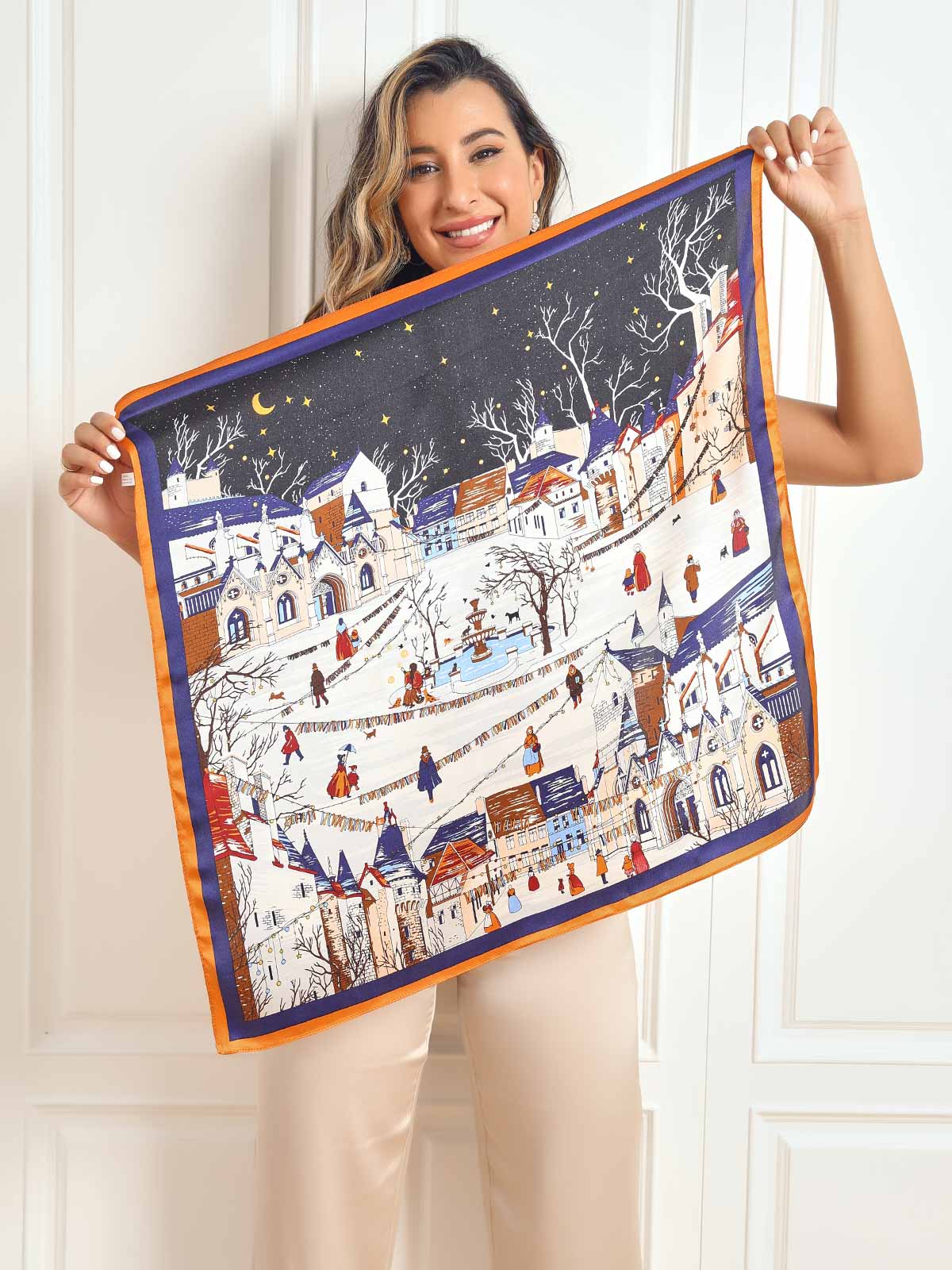 Pure Silk Scenery Pattern Square Scarf 68x68cm/26.8 - Image 6