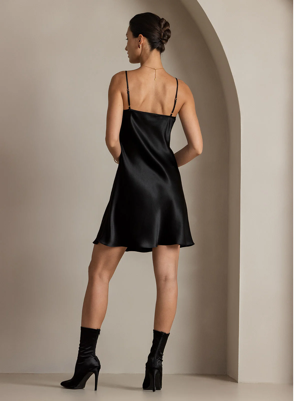 Pure Silk Spaghetti Strap V Neck Short Dress - Image 2