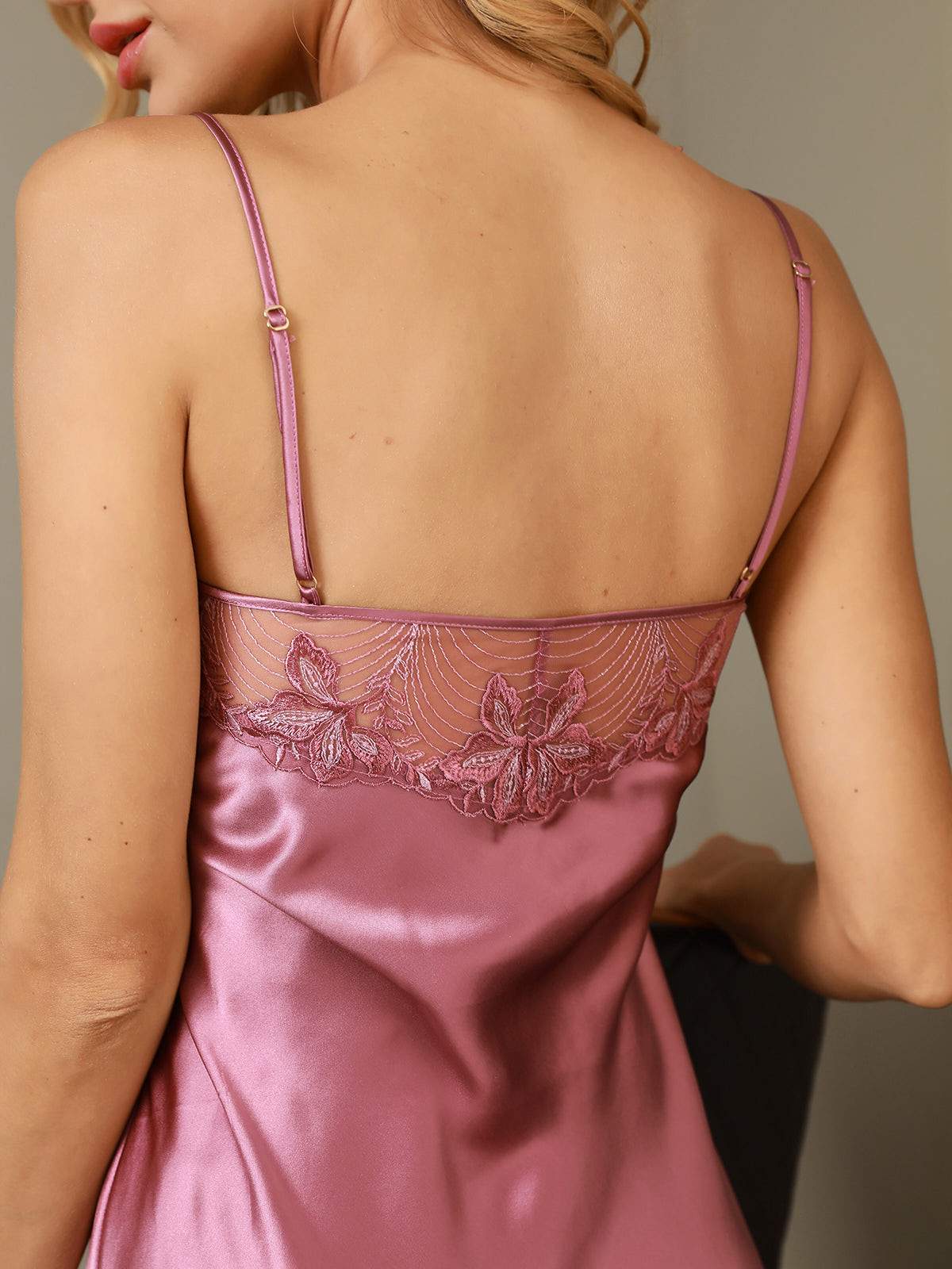 Pure Silk V-neck Nightdress with Lace Design - Image 3