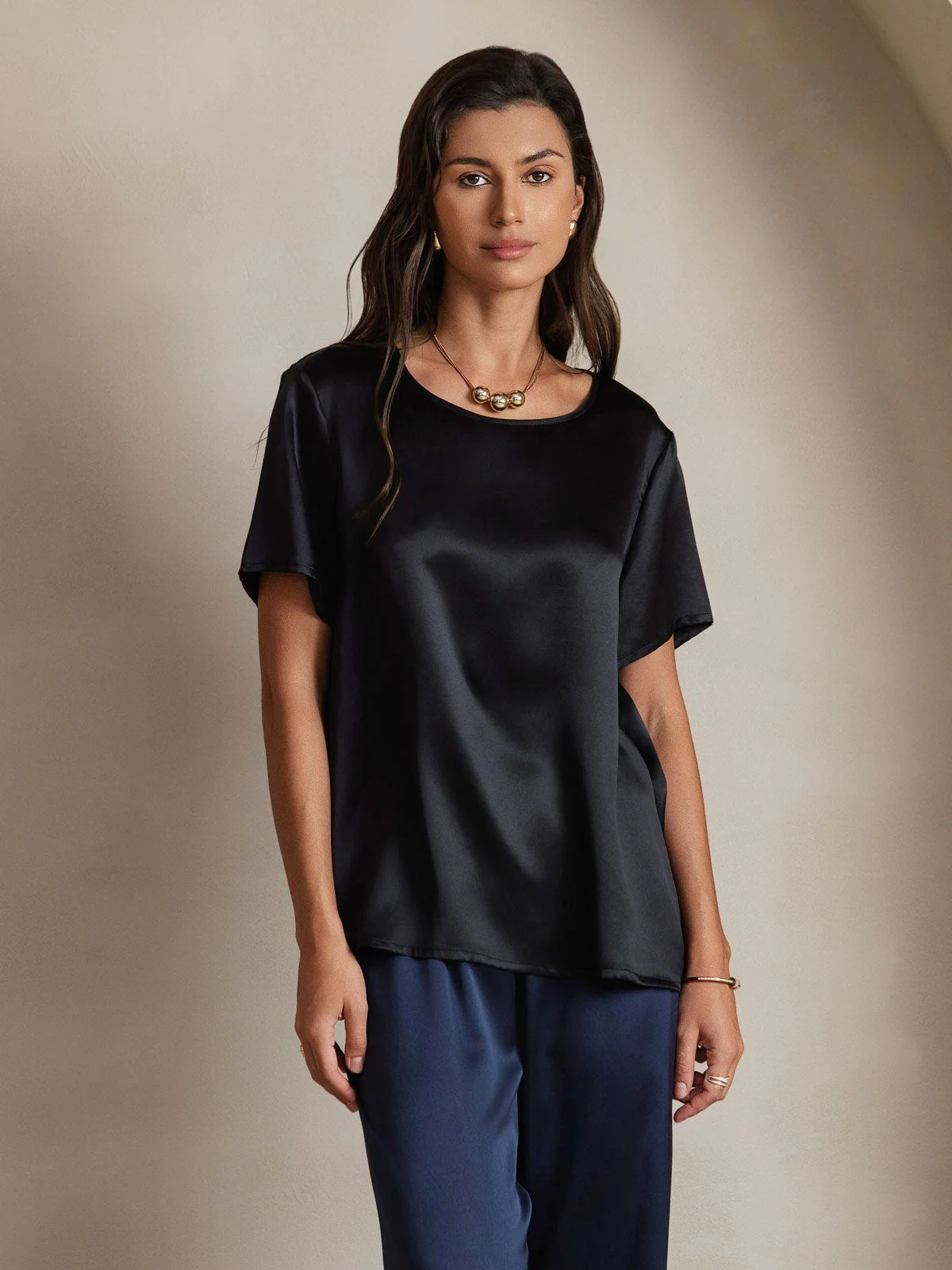 Clearance(Ships to UK Only) - Women's Pure Silk Short Sleeve Round Neck T-Shirt