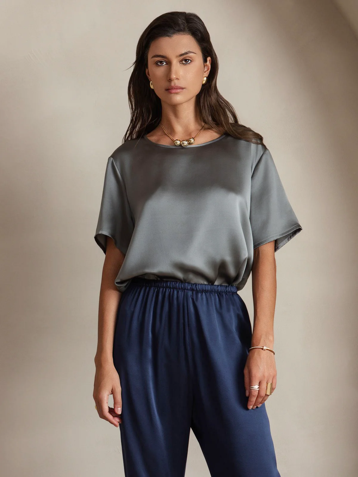 Clearance(Ships to UK Only) - Women's Pure Silk Short Sleeve Round Neck T-Shirt - Image 8