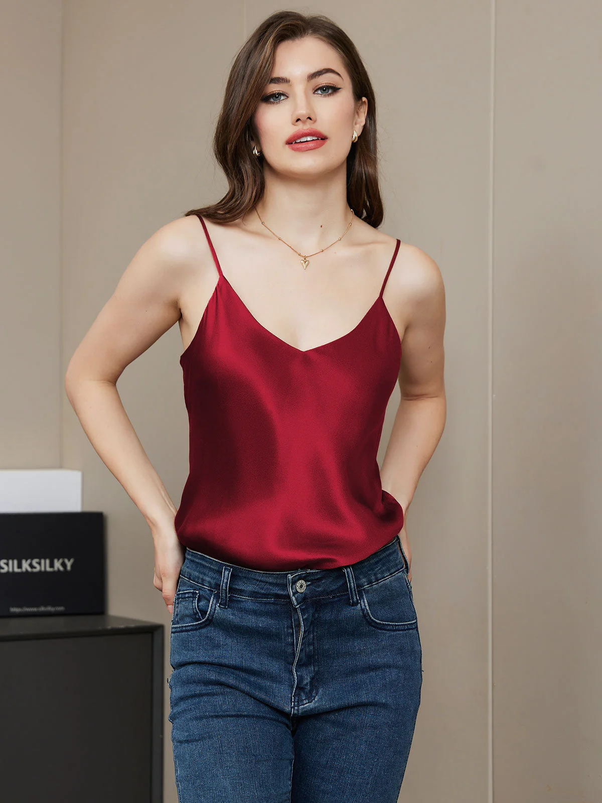 Pure Silk Spaghetti Strap V Neck Camisoles - Image 26