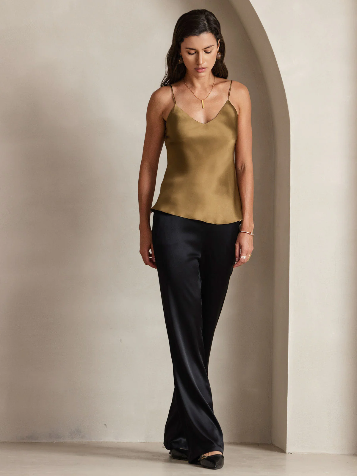 Pure Silk Spaghetti Strap V Neck Camisoles - Image 33