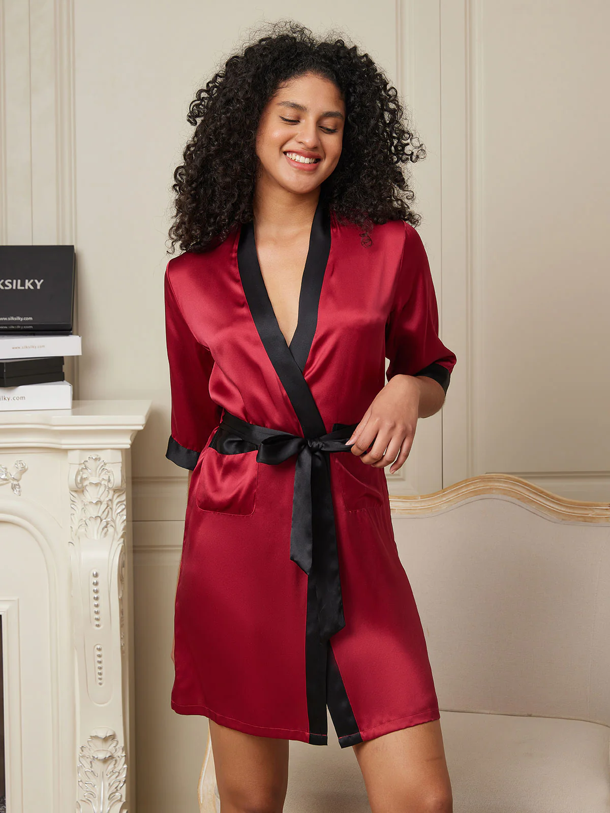 Pure Silk Half Sleeve Short Women's Kimono Wrap Dressing Gown - Image 17