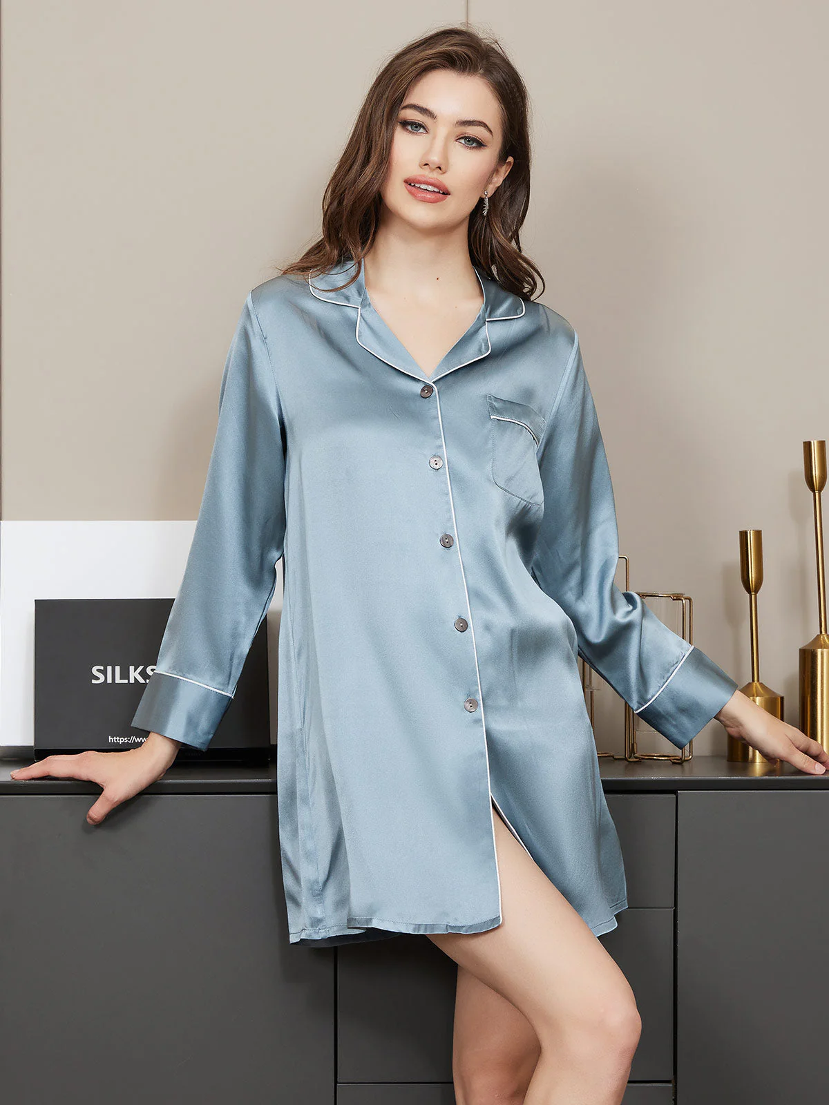 Pure Silk Classic Button Up Nightshirt - Image 7